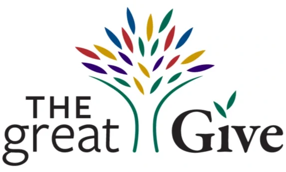 Logo with a stylized tree made of multicolored leaves and the text 'The Great Give'.
