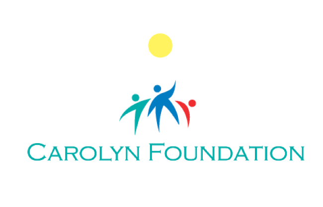 Logo of the Carolyn Foundation featuring stylized figures reaching for a yellow circle, with the foundation's name written below.