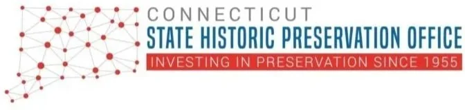 Logo of the Connecticut State Historic Preservation Office with text about investing in preservation since 1955.