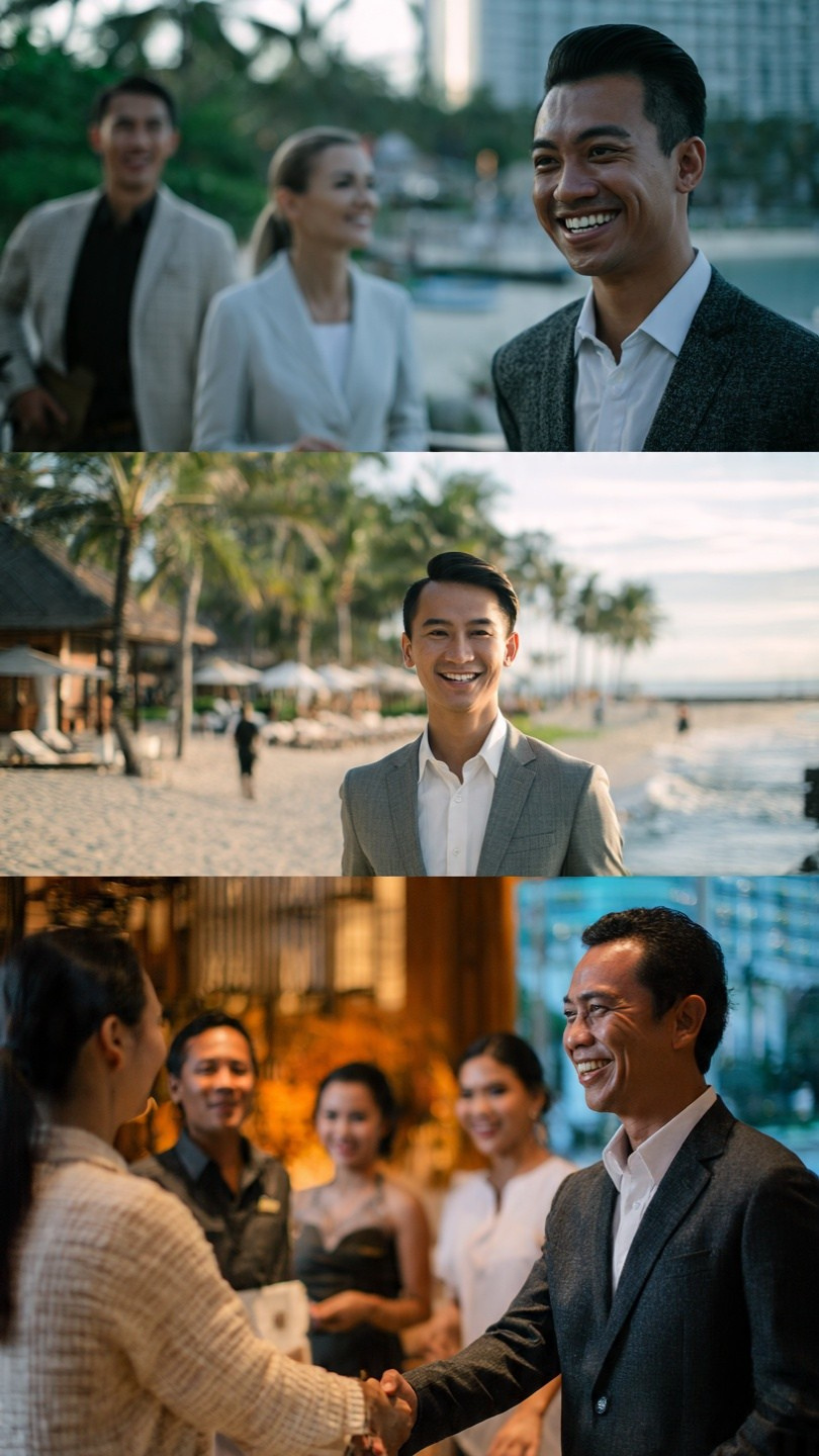 A photograph of three different location settings of hospitality partners