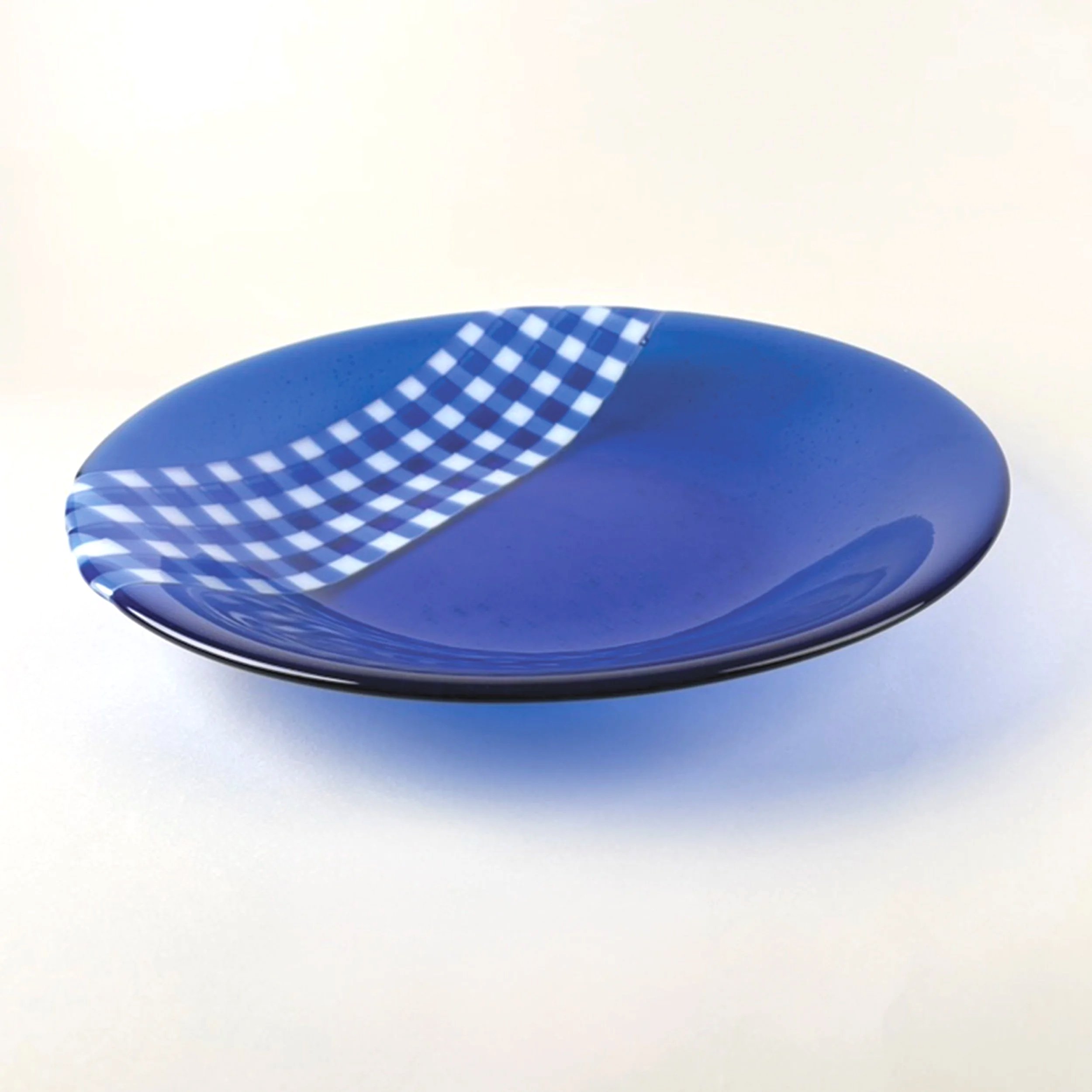 Transparent Blue Bowl with Gingham Band