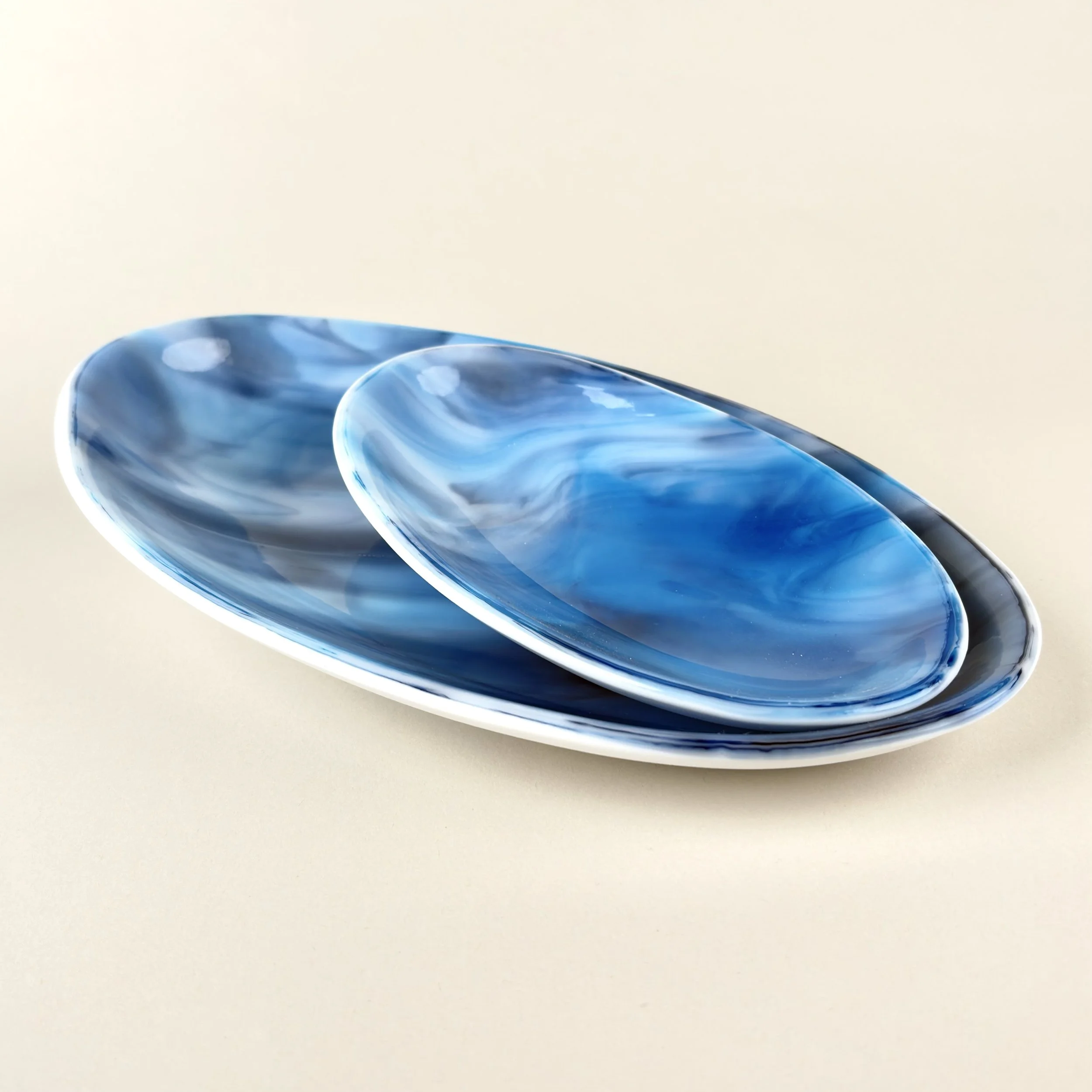 Oval Dish Set – Turquoise Blue, Midnight Blue & White · Set of 2