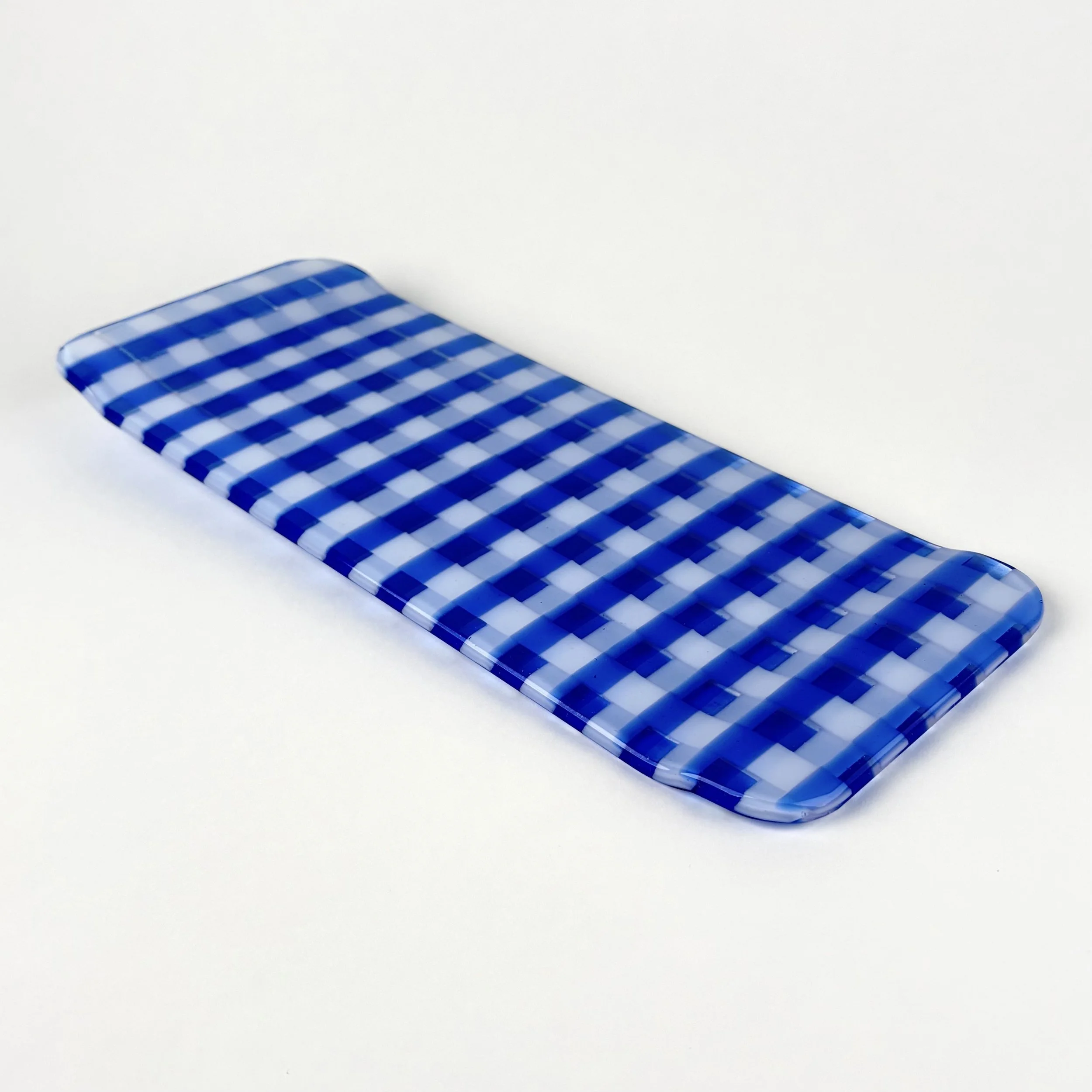 Classic Blue and White Gingham Long Serving Tray · 14" x 5.5"