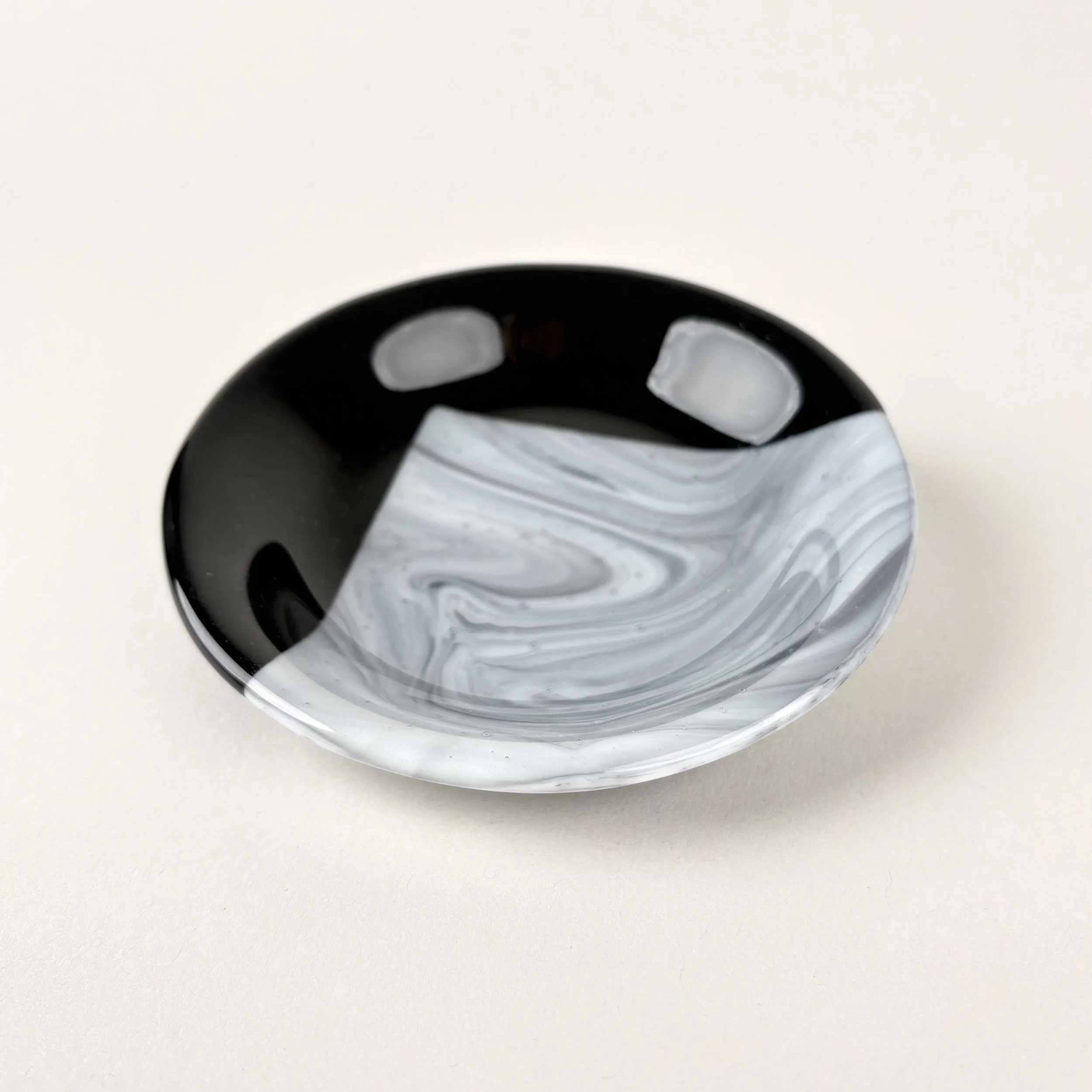 Everyday Bowl —Black & White Swirl with Black Accents