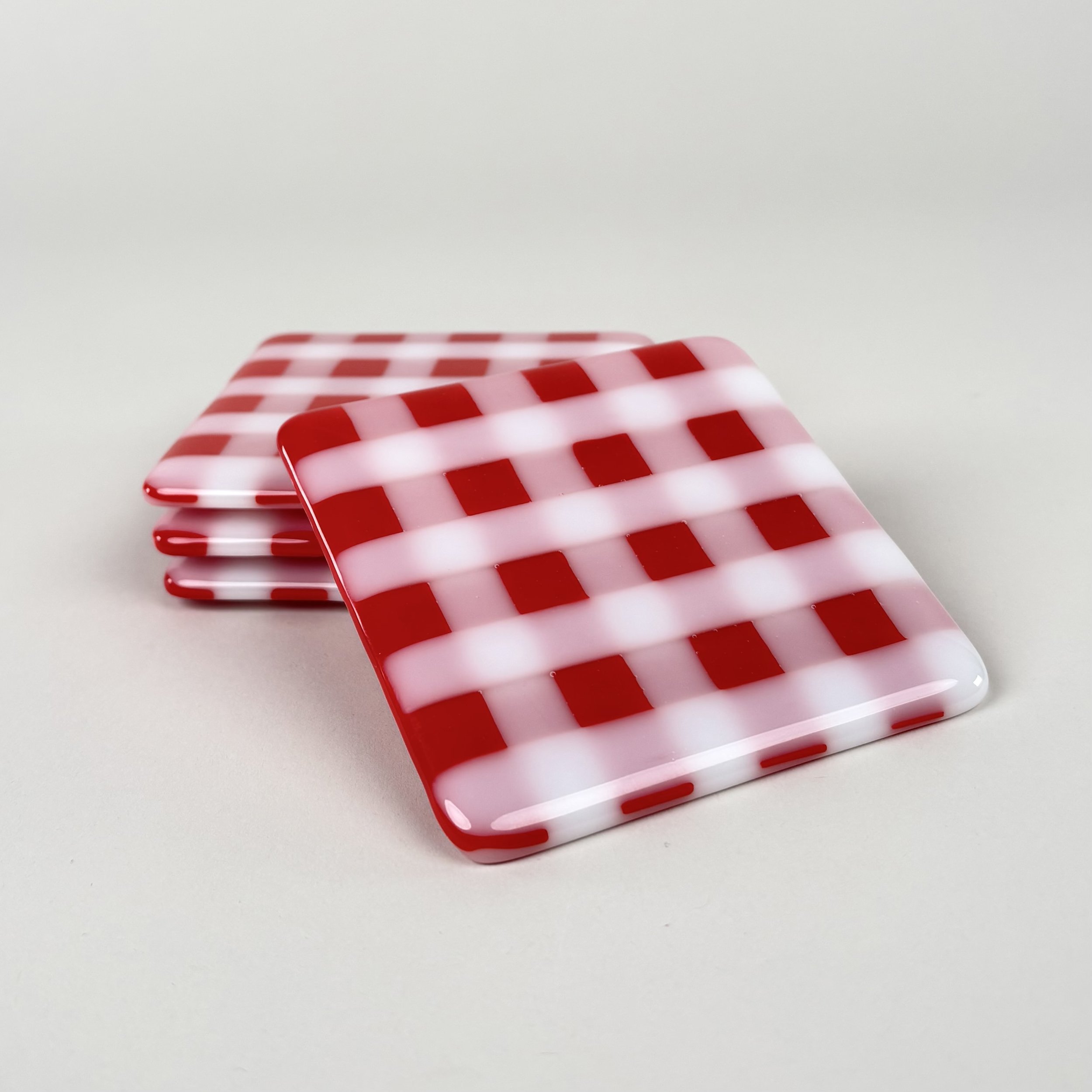 Classic Red & White Gingham Coasters · set of 4