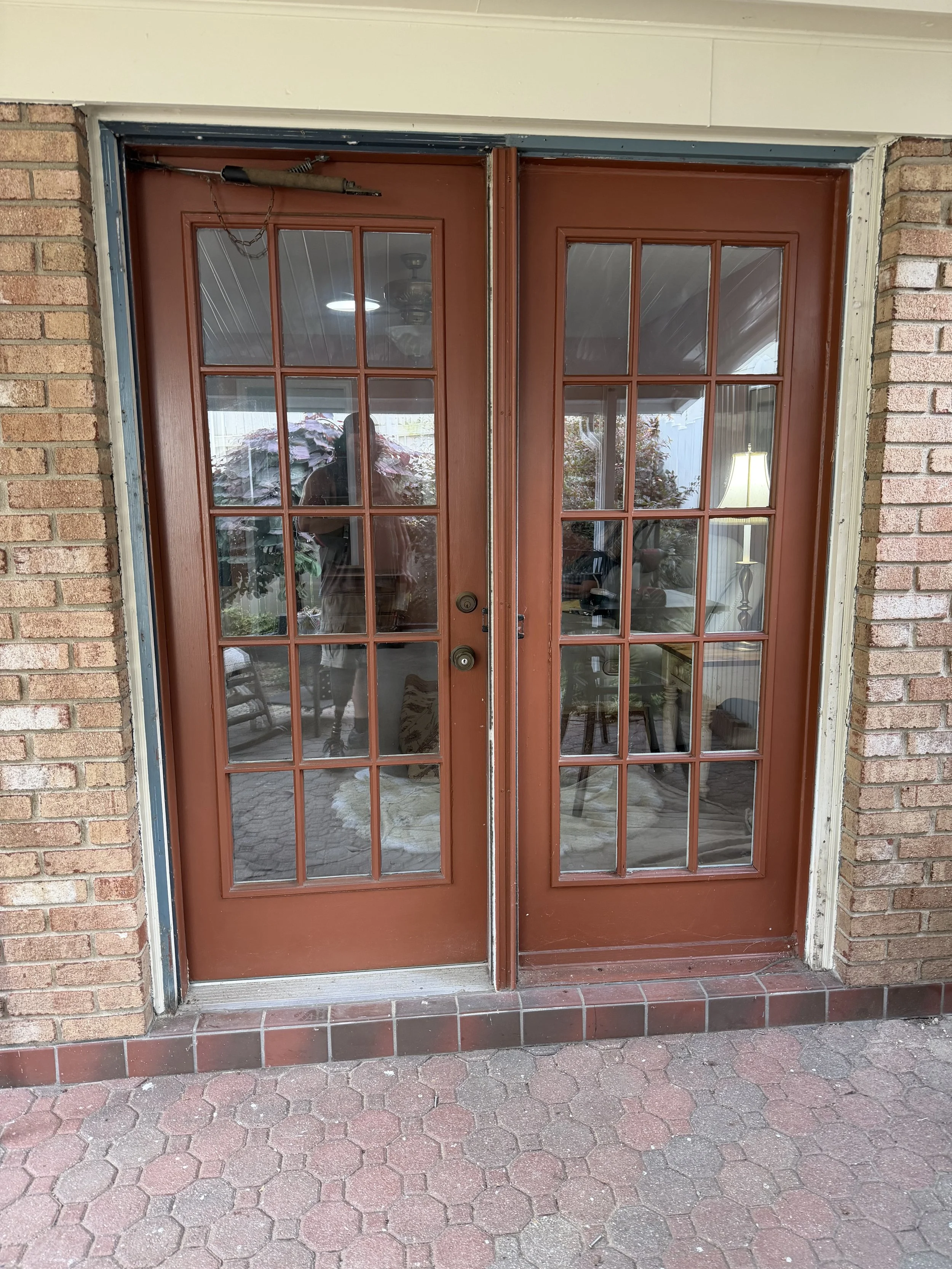 Outdated old French door.