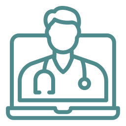 Outline of a doctor with a stethoscope on a laptop screen