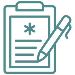 Icon of a clipboard with a star and lines representing text, with a pen adjacent.