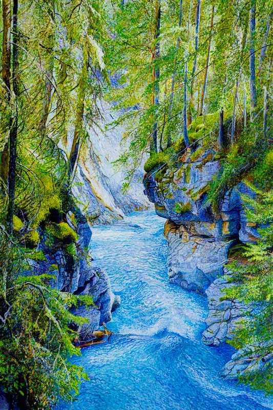"Johnston Canyon, Alberta Canada," by Ross Barbera, Acrylic on Canvas, 48" x 32"