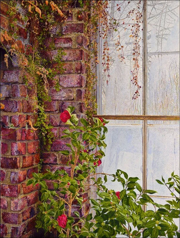"Camellia House, Winter," by Ross Barbera, Acrylic on Canvas, 48" x 36"