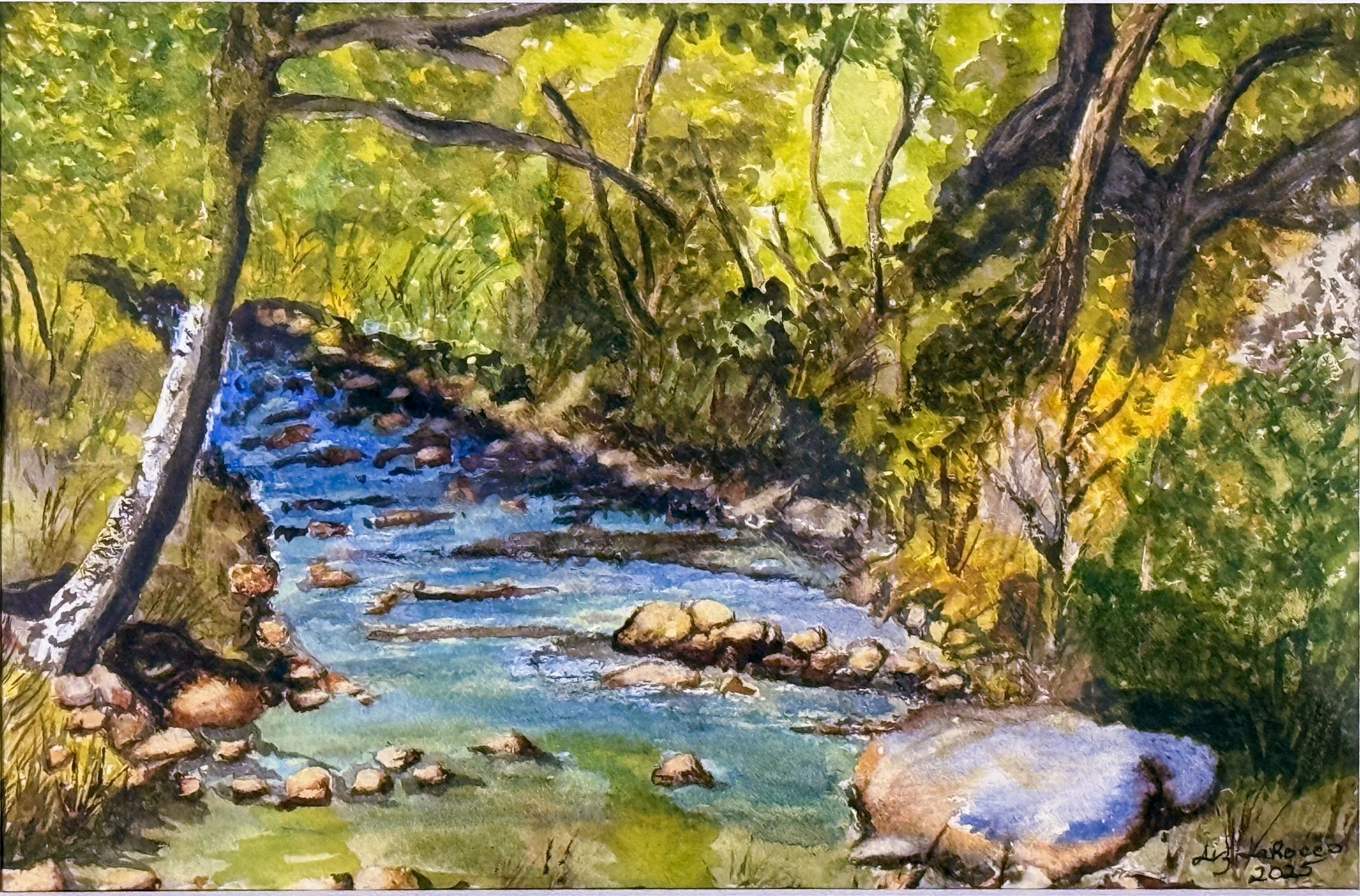 Liz LaRocco, "Woods Scene with Brook," Watercolor on Paper