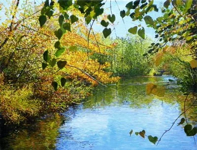 "South Shore Pond: September," by Ross Barbera, Acrylic on Canvas, 36" x 56",