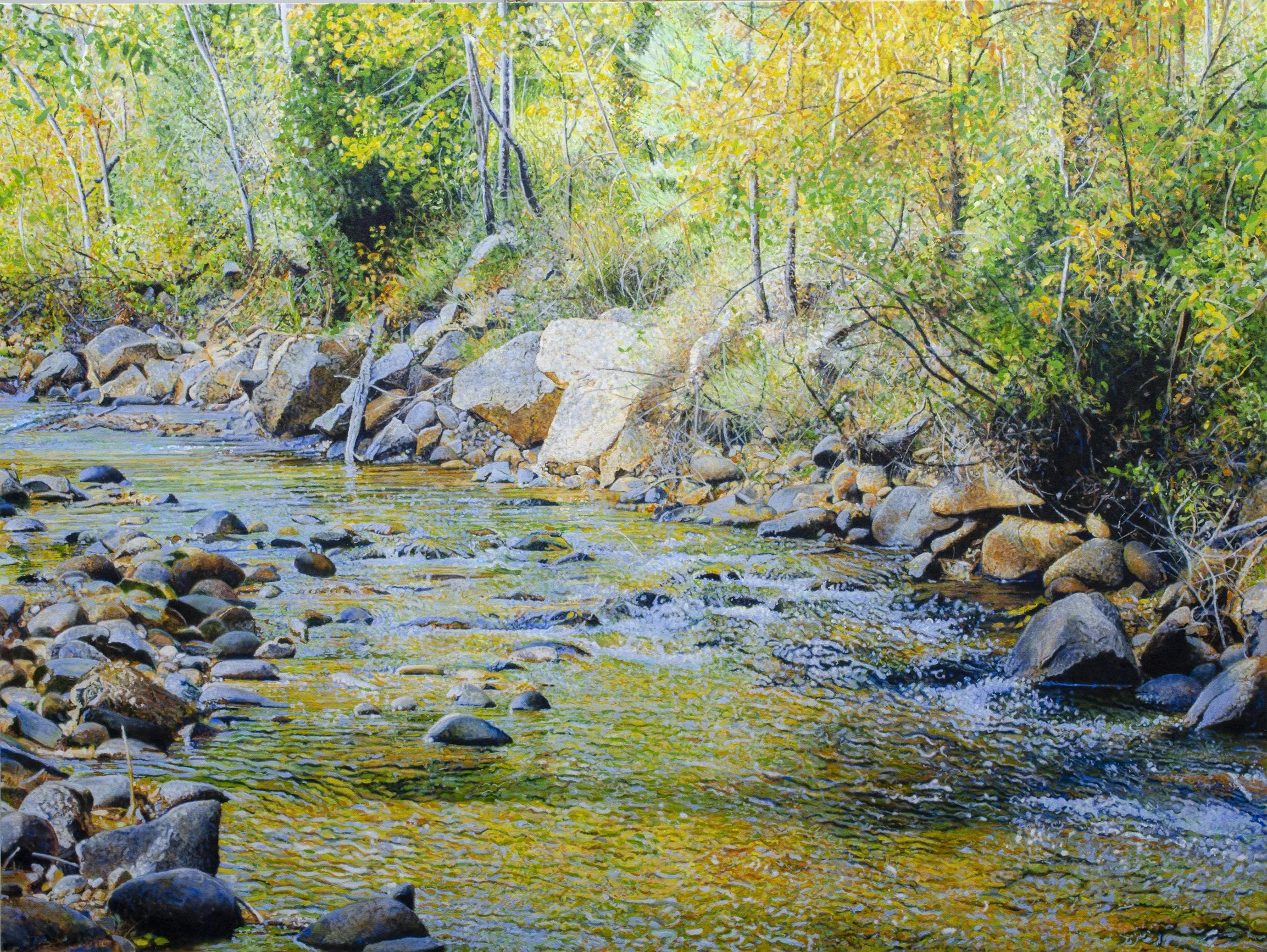 “Somewhere Along the Fall River, Estes Park, Colorado,” Ross Barbera, Acrylic on Canvas, 36" x 48", 2023