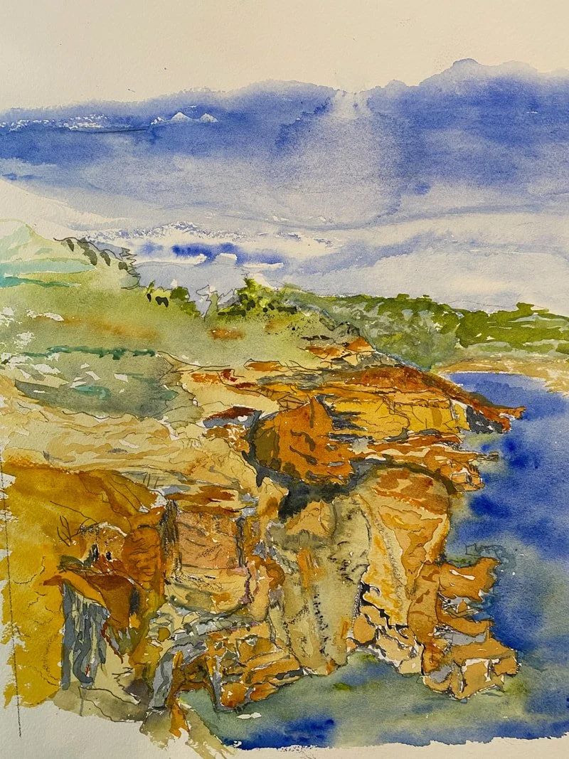 Joseph Napolitano, "Sea Shattered the Maine Coast," Jane Marconi, "Monarch Garden," Watercolor on Paper