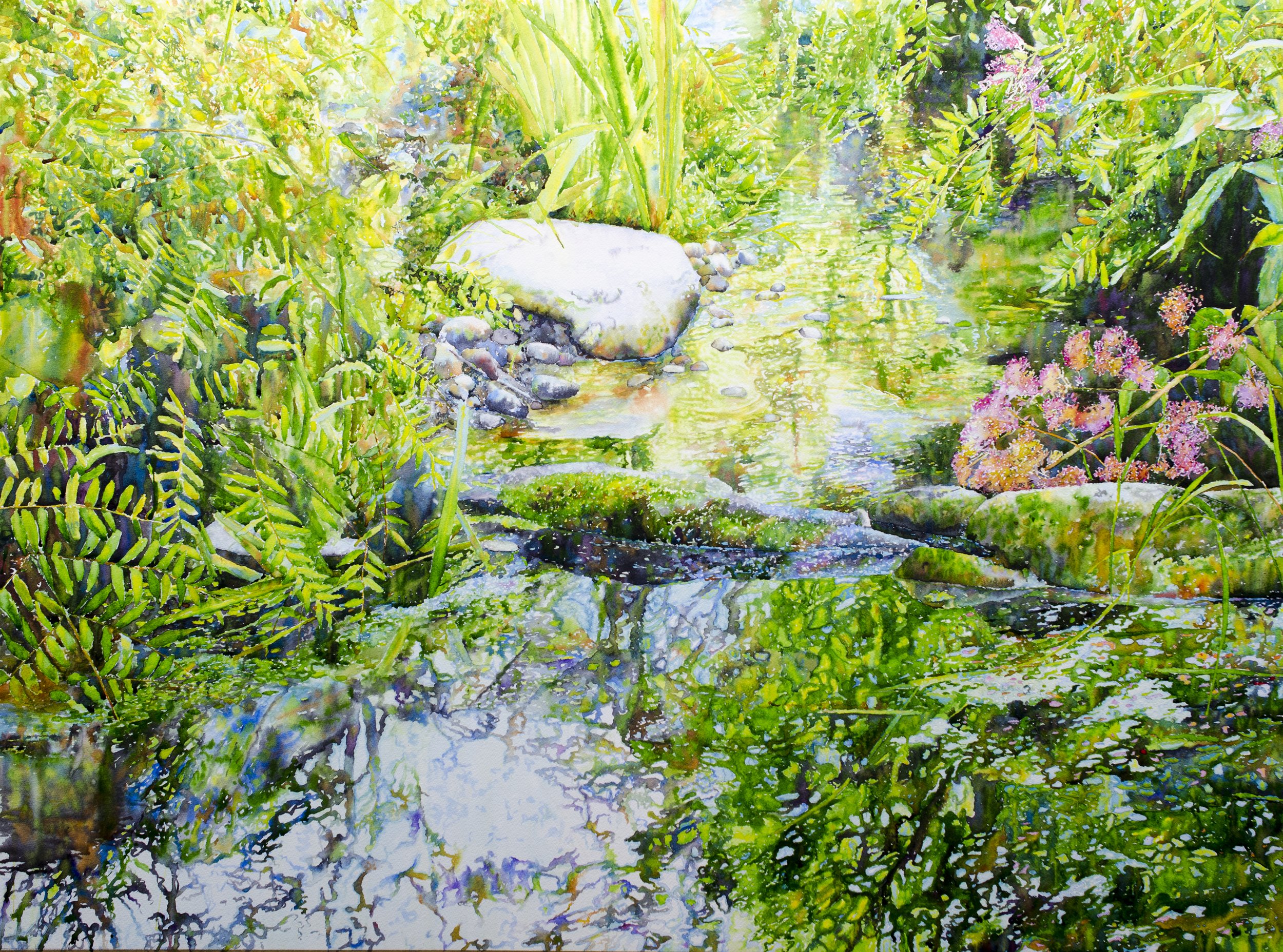 Ross Barbera, “Small Stream at Avalon Park," Watercolor Mounted on Canvas, 32" x 42"