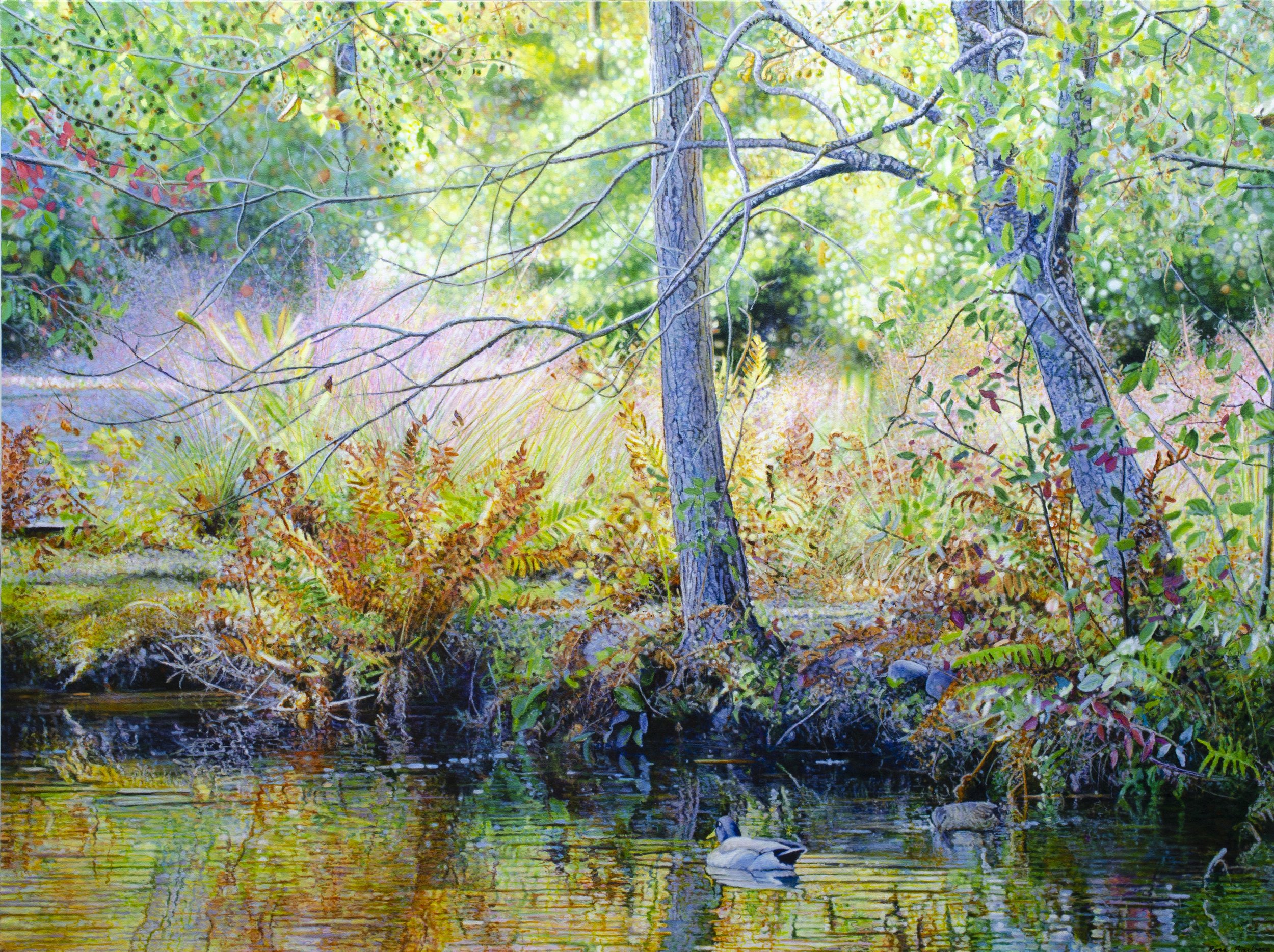 "Bayard Cutting Arboretum: October Light," Ross Barbera, Acrylic on Canvas, 36" x 48"