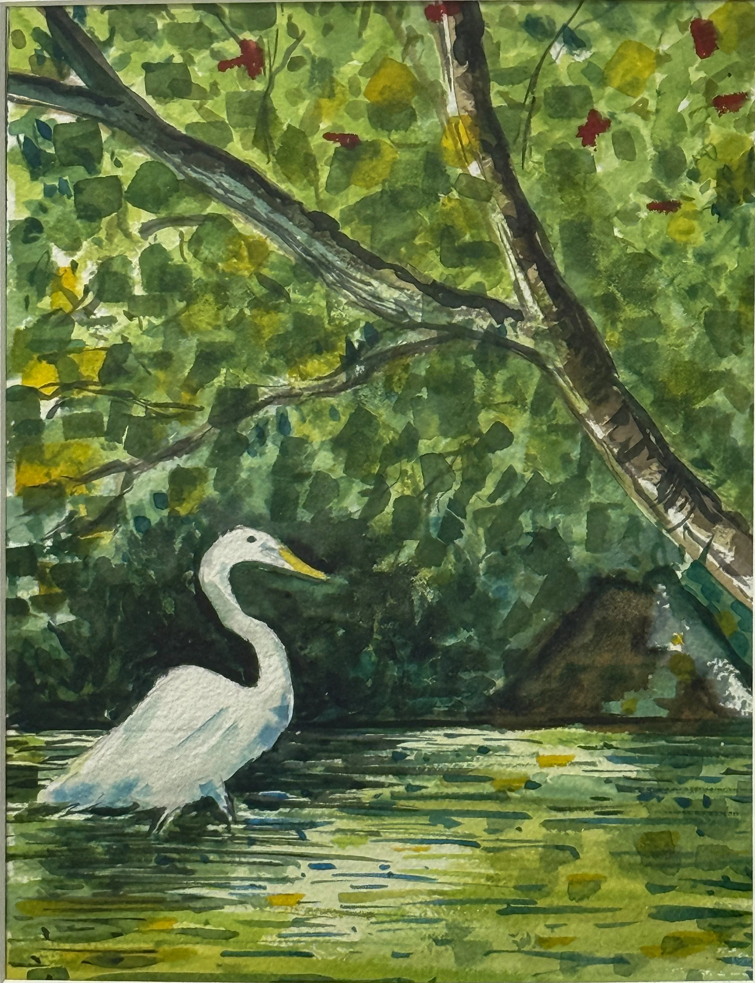Mikey Ilkiw, "Egret," Watercolor on Paper