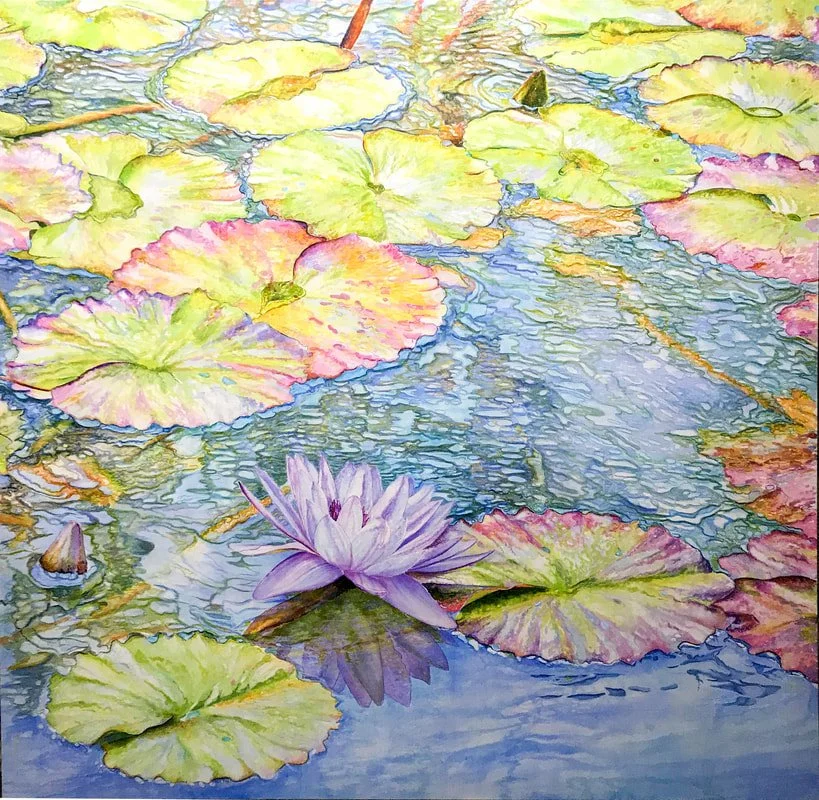Ross Barbera, "Lavender Waterlily, 52" x 48", Acrylic on Kona cotton, 2025
