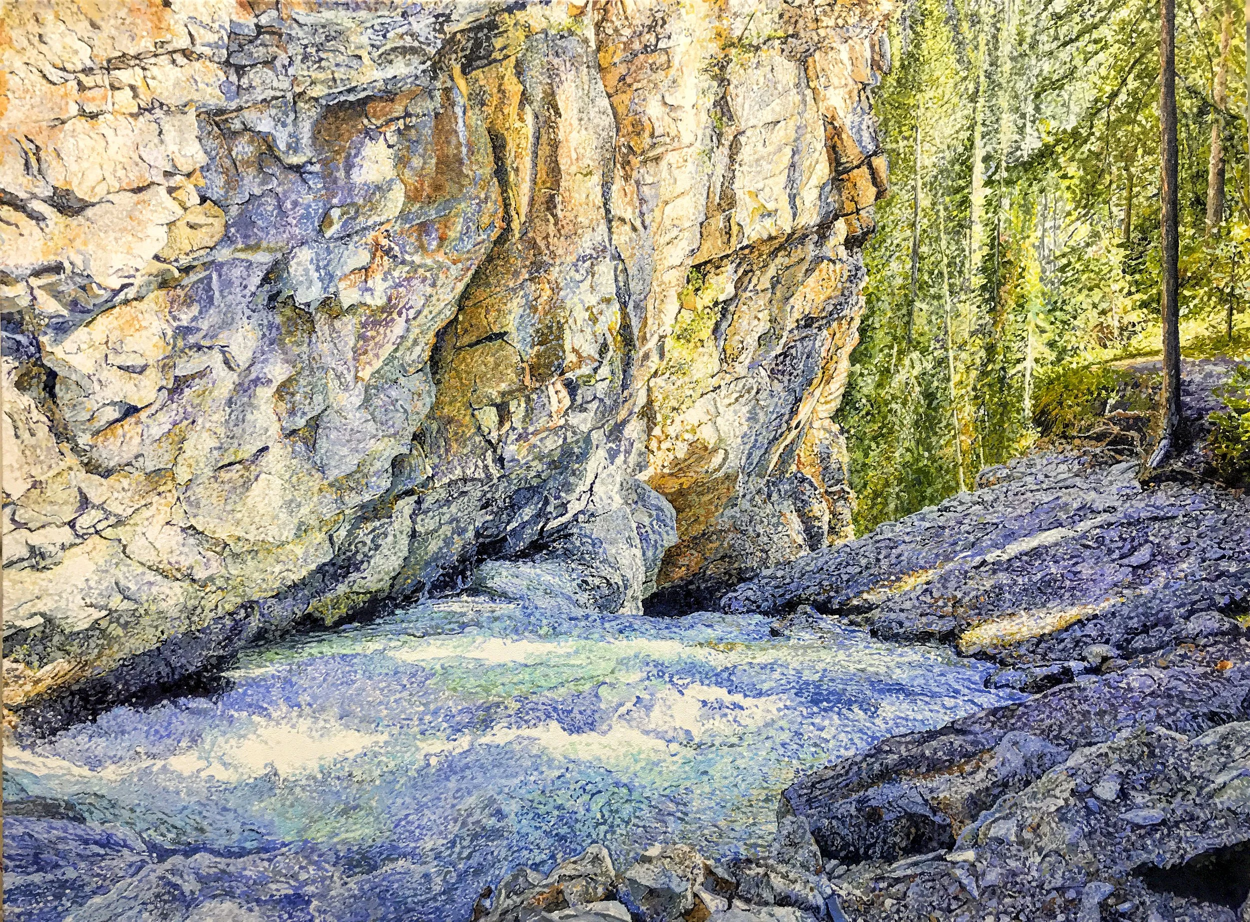 "Johnston Canyon, Banff, Canada," Ross Barbera, Acrylic on Canvas, 36" x 48"