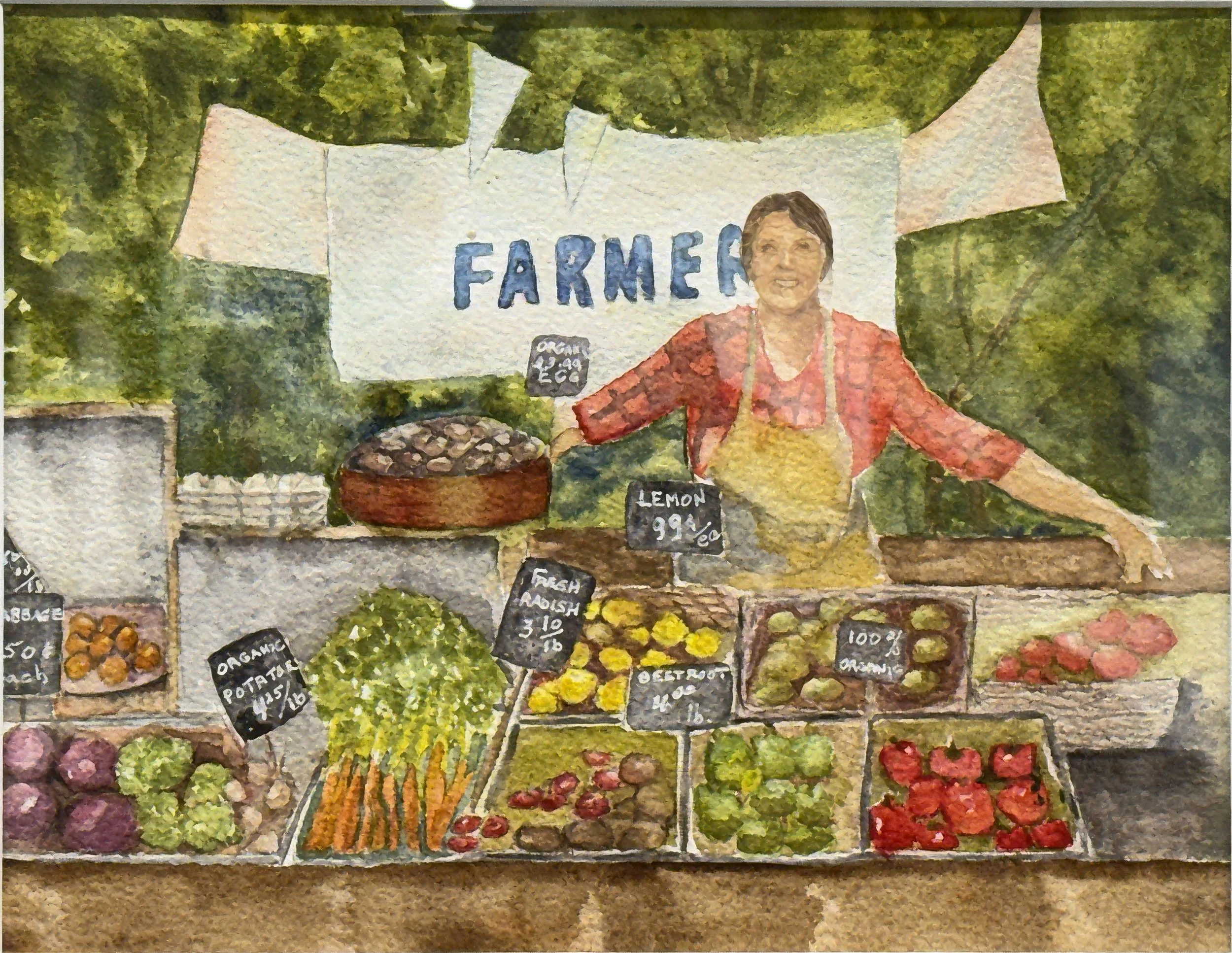 Karen Scharbach, "Farmer's Fare," Watercolor on Paper