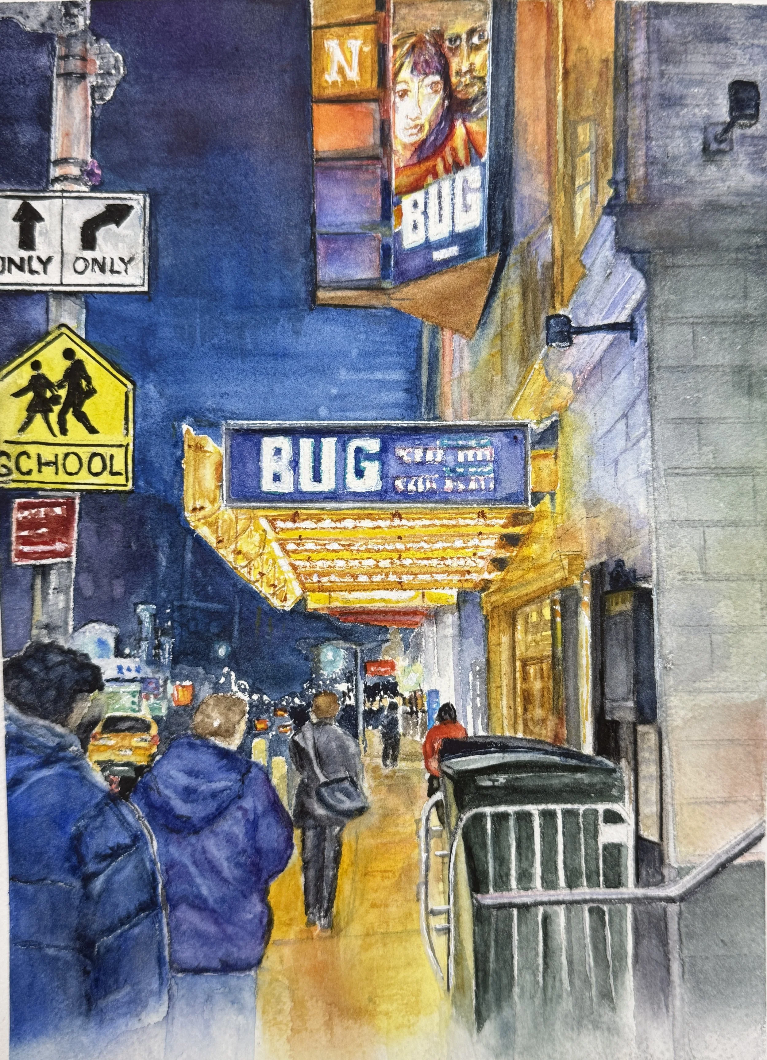 Jean Daniels, "New York Nights," Watercolor on Paper