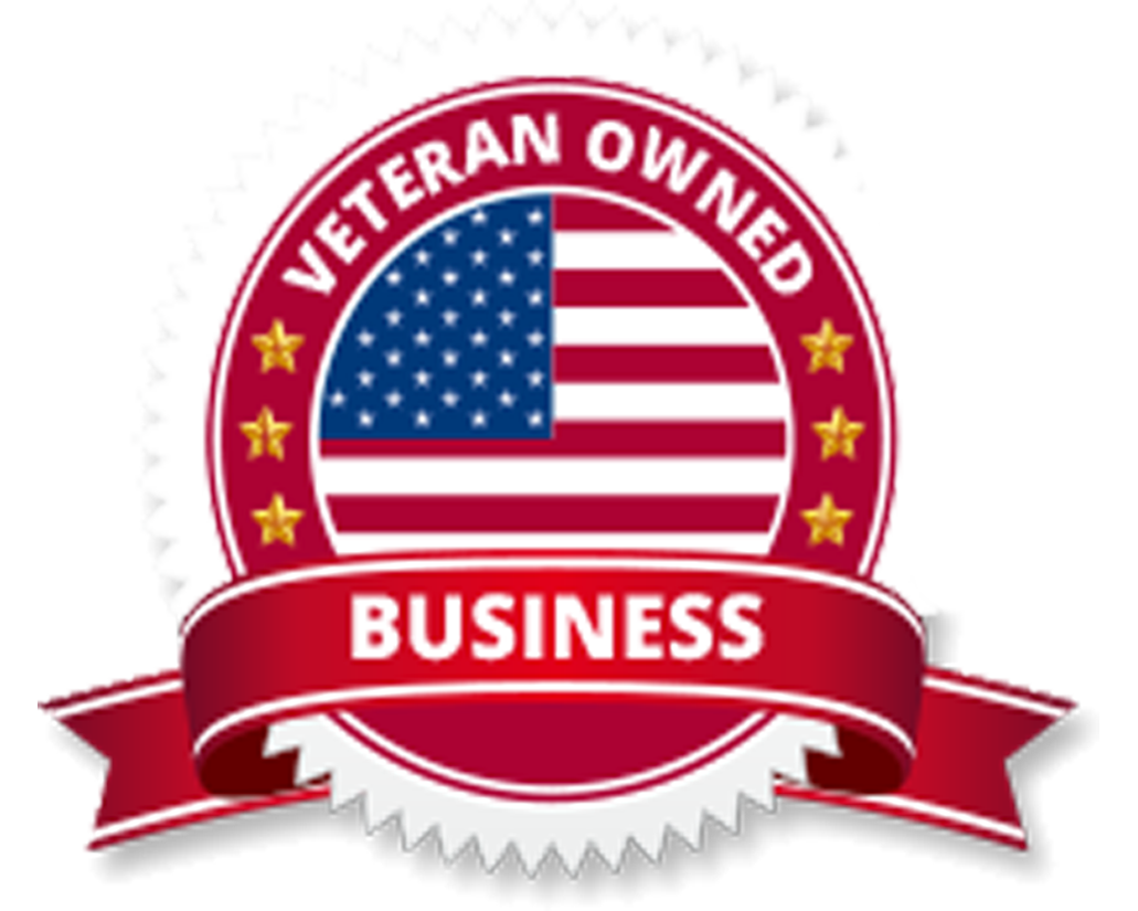 Badge with American flag and text 'Veteran Owned Business'
