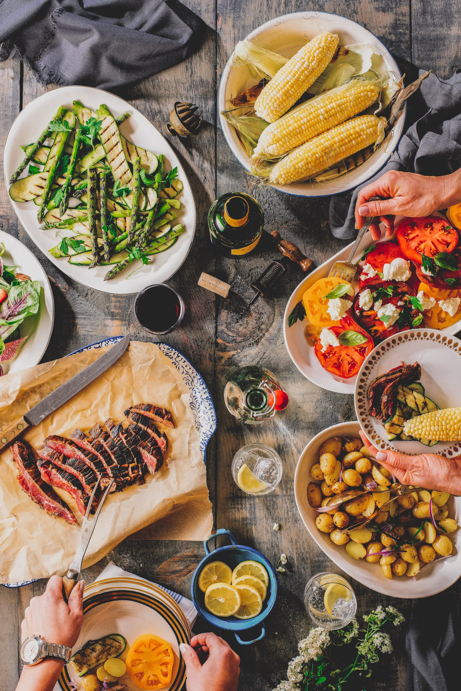  A harvest table covered in sharing platters ready for a party. Food Photography by El Keegan.  
