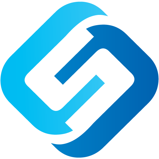 Close-up of a blue logo with an abstract design.
