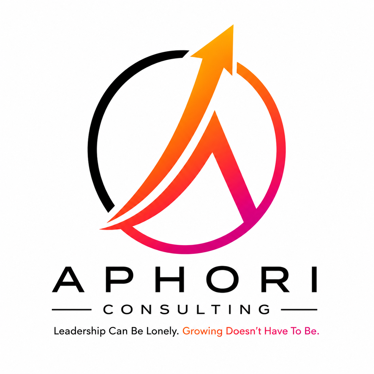 Aphori Consulting logo with the tagline Leadership Can Be Lonely. Growing Doesn’t Have To Be.