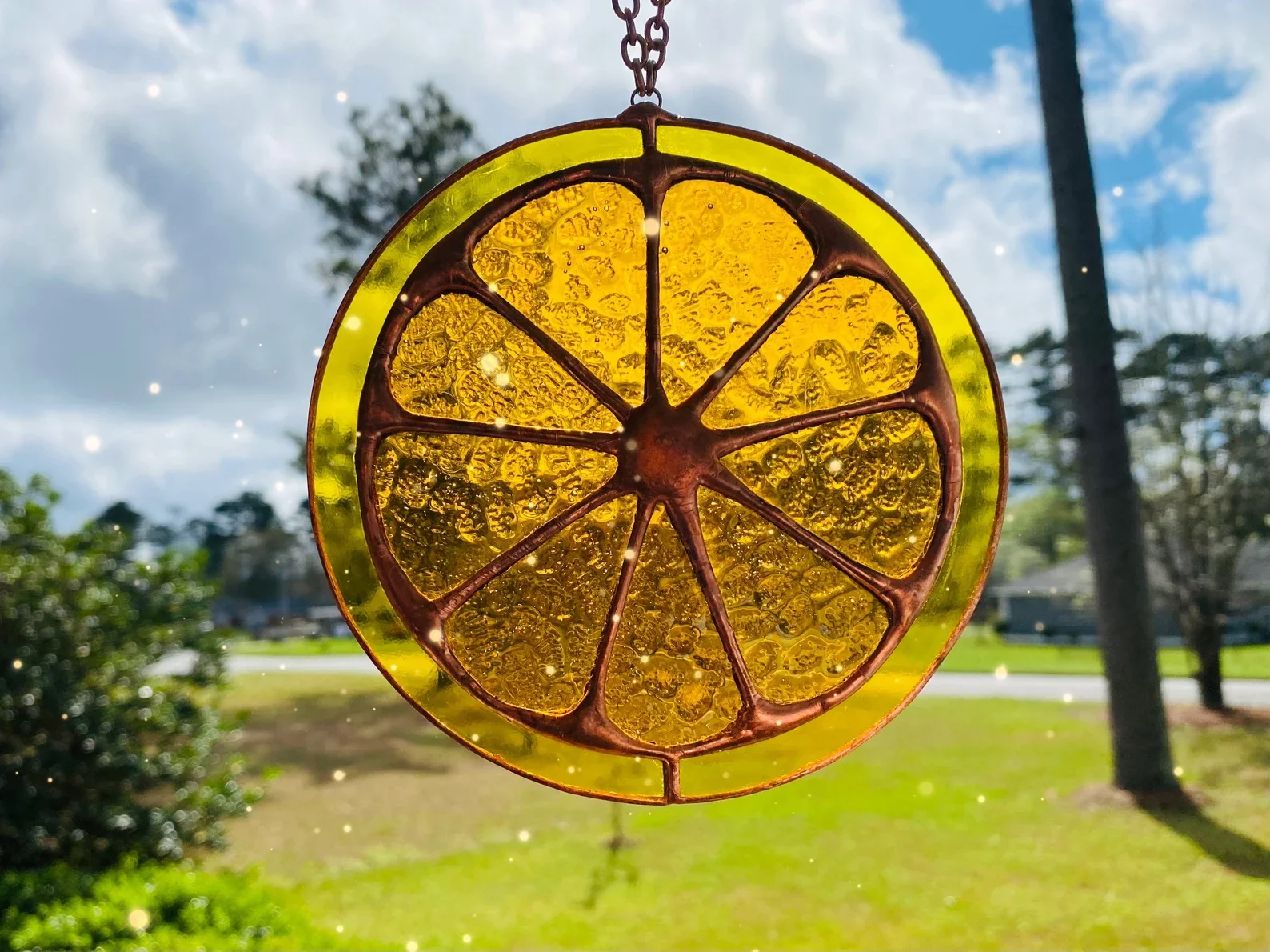 Stained Glass Lemon Slice Suncatcher Copper Patina Summer Decor
