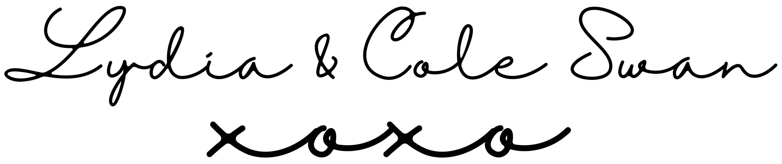 The image features the handwritten names Lydia & Cole Swan and the word xoxo below them.