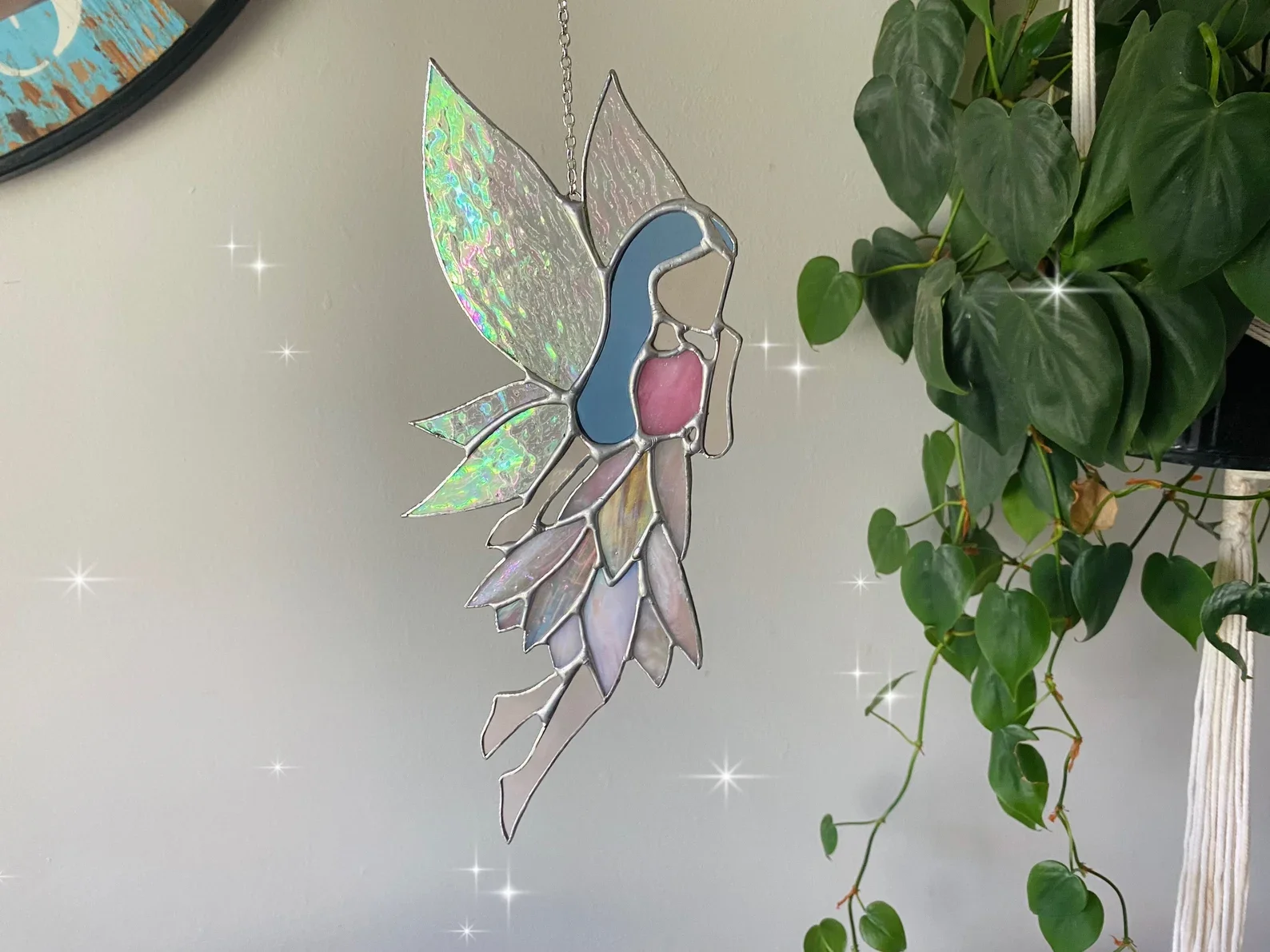 Stained Glass Fairy Suncatcher: Iridescent Fae Art
