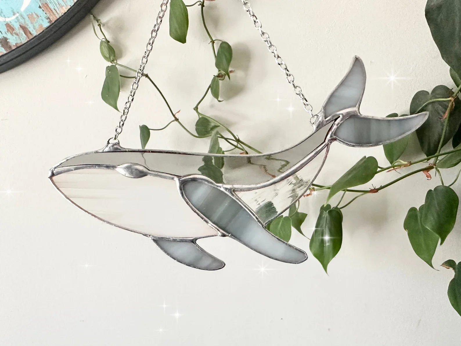 Stained Glass Whale Ornament: gray & White Beachy Decor