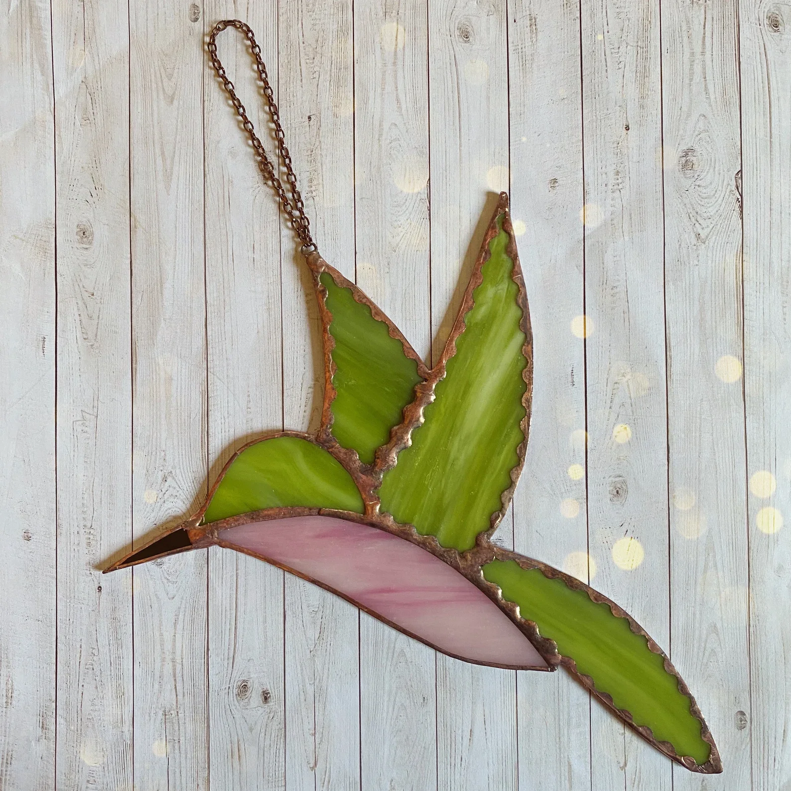 Stained Glass Hummingbird Bird, Ornament, Decoration, Suncatcher, Gift pink and green