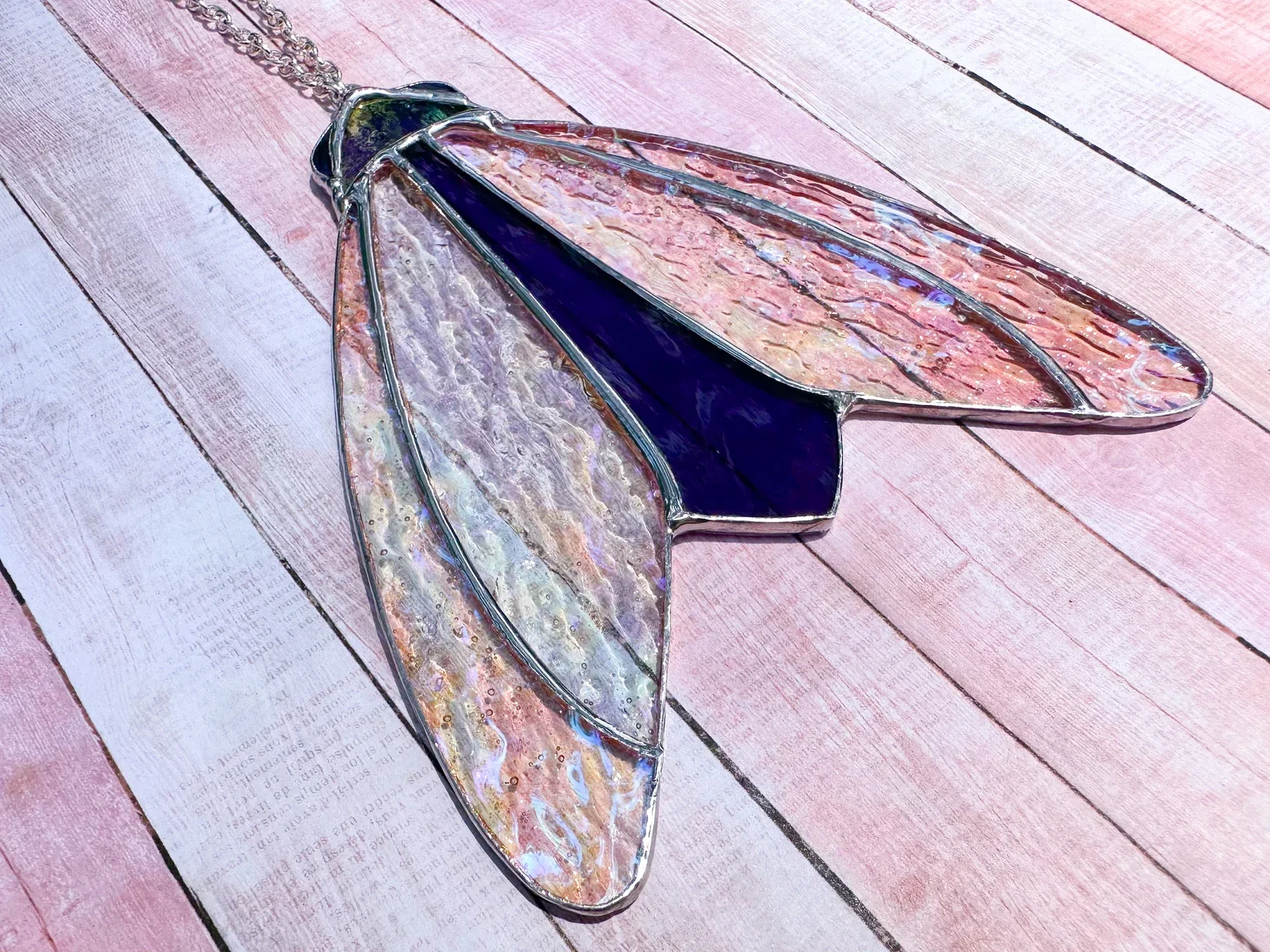 Stained Glass Cicada Suncatcher: purple Iridescent Wings, Boho Decor