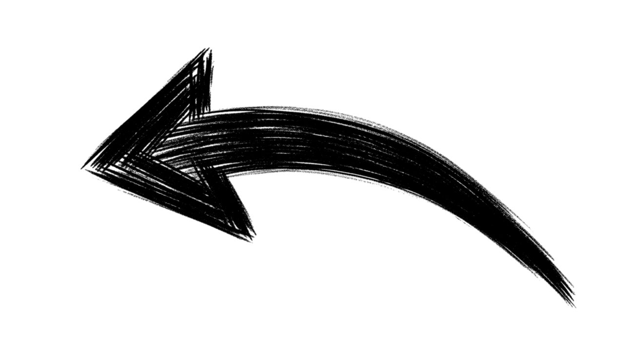 Black hand-drawn arrow pointing to the left with a curved tail.