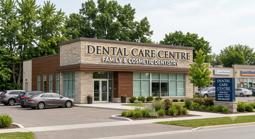 Dental Care Centre building with illuminated channel letters