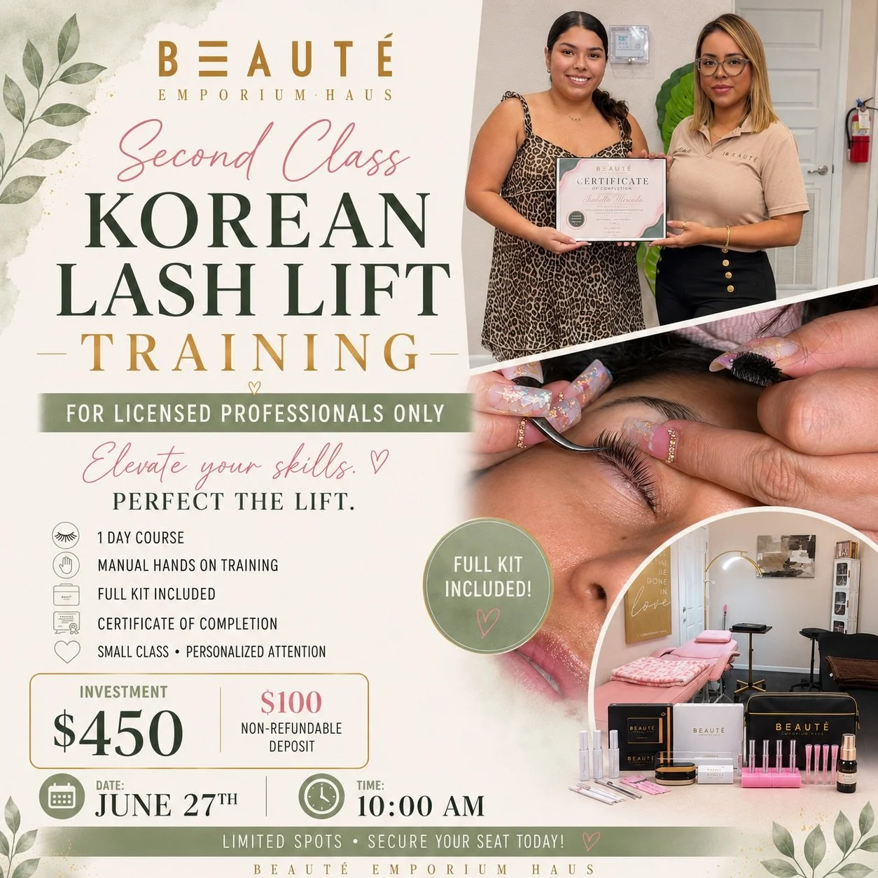 ✨ Back by popular demand! ✨

Korean Lash Lift Training
📅 June 27

✔️ Licensed Professionals Only
✔️ Hands-On Training
✔️ Training Manual Included

💲Investment: $450
💚 Deposit: $100 (Non-Refundable)

🚨 ONLY 2 SPOTS AVAILABLE 🚨

First come, first 