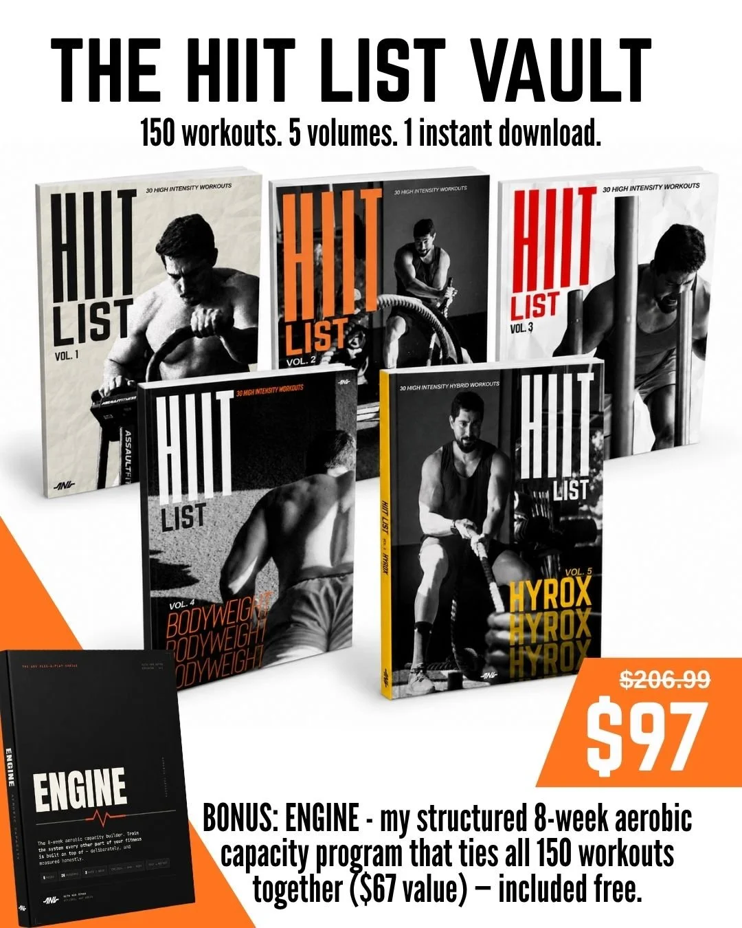 The HIIT List Vault. 150 workouts. 5 volumes. The full library.
