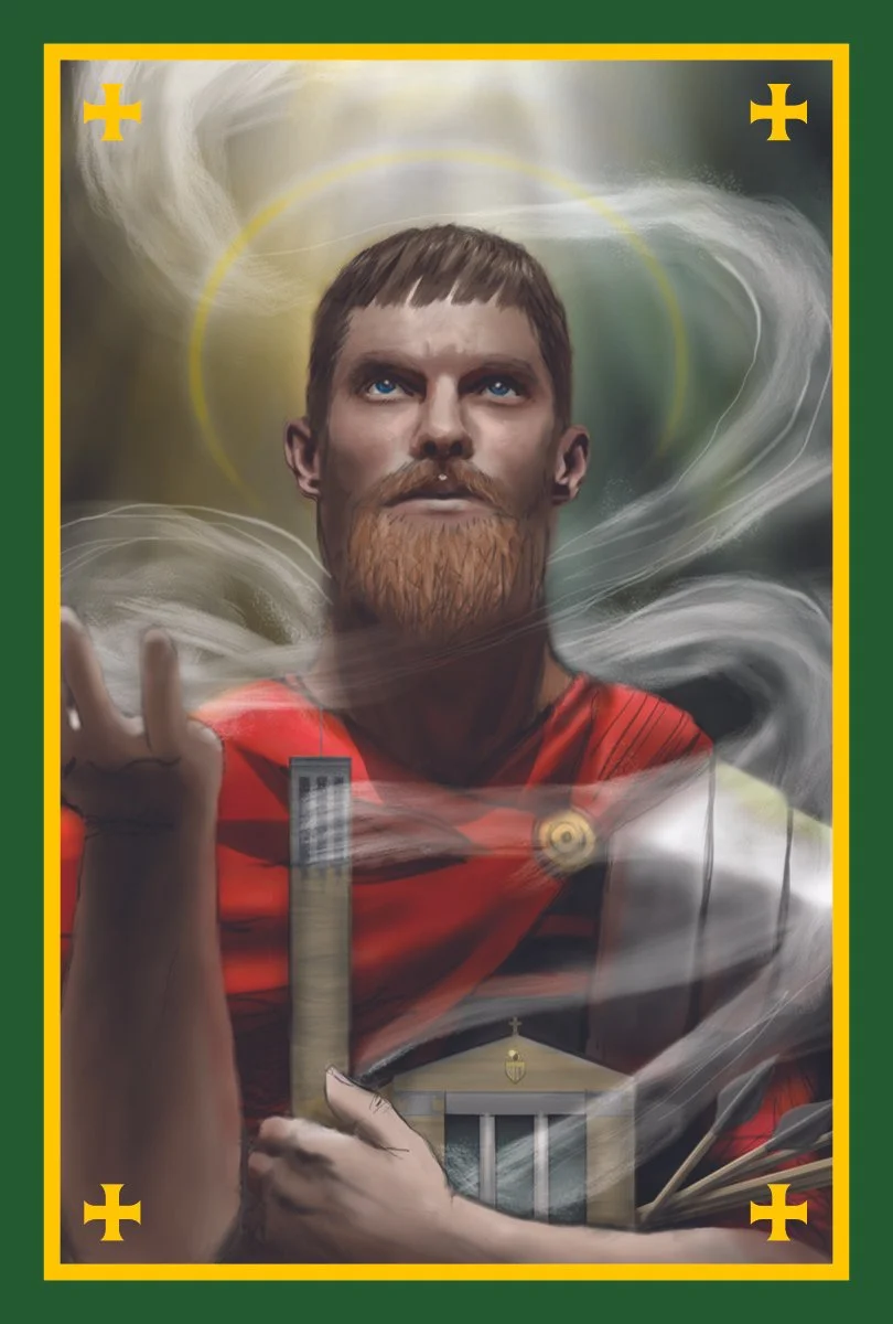 A digital painting I made for St. Sebastian parish in Akron, Ohio, which was used as a holy card and on posters. 