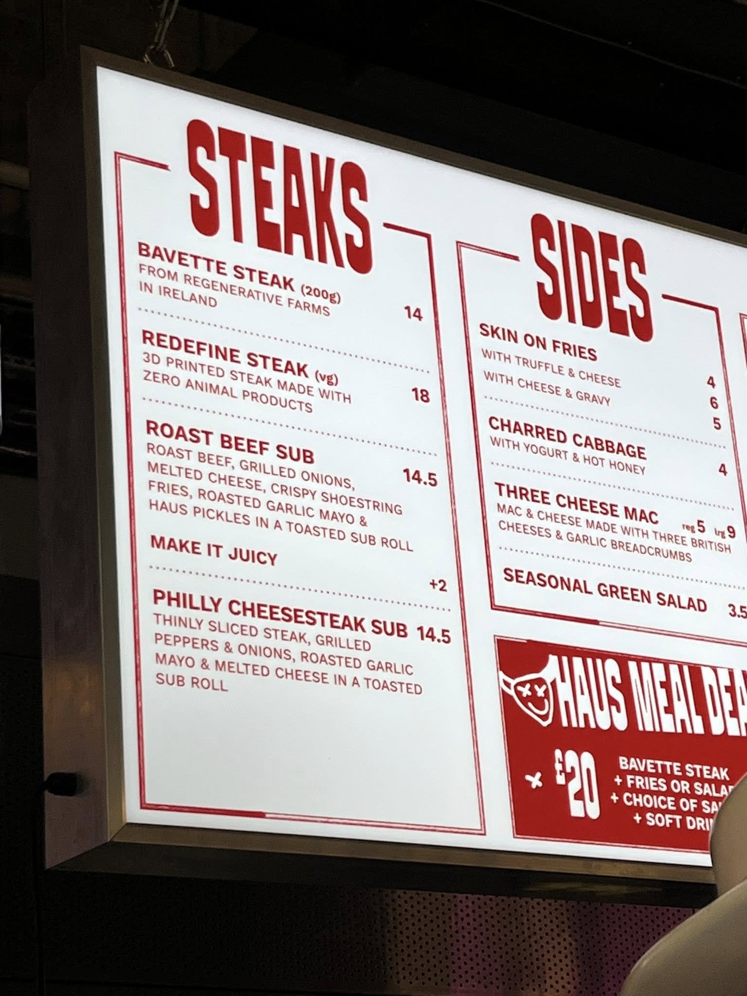 A menu featuring 3D printed steak in Seven Dials in London