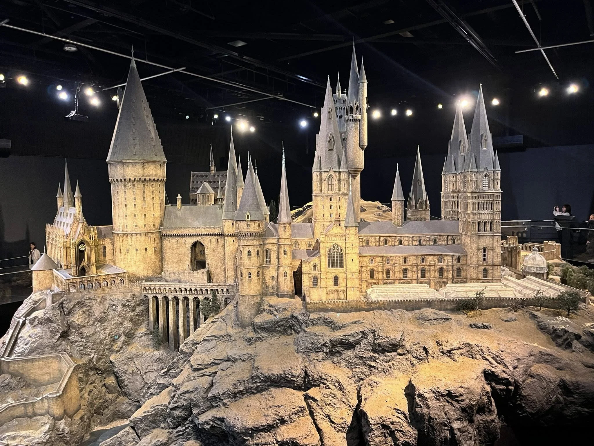 A model of the exterior of Hogwarts on display at the Warner Bros. Studio Tour London