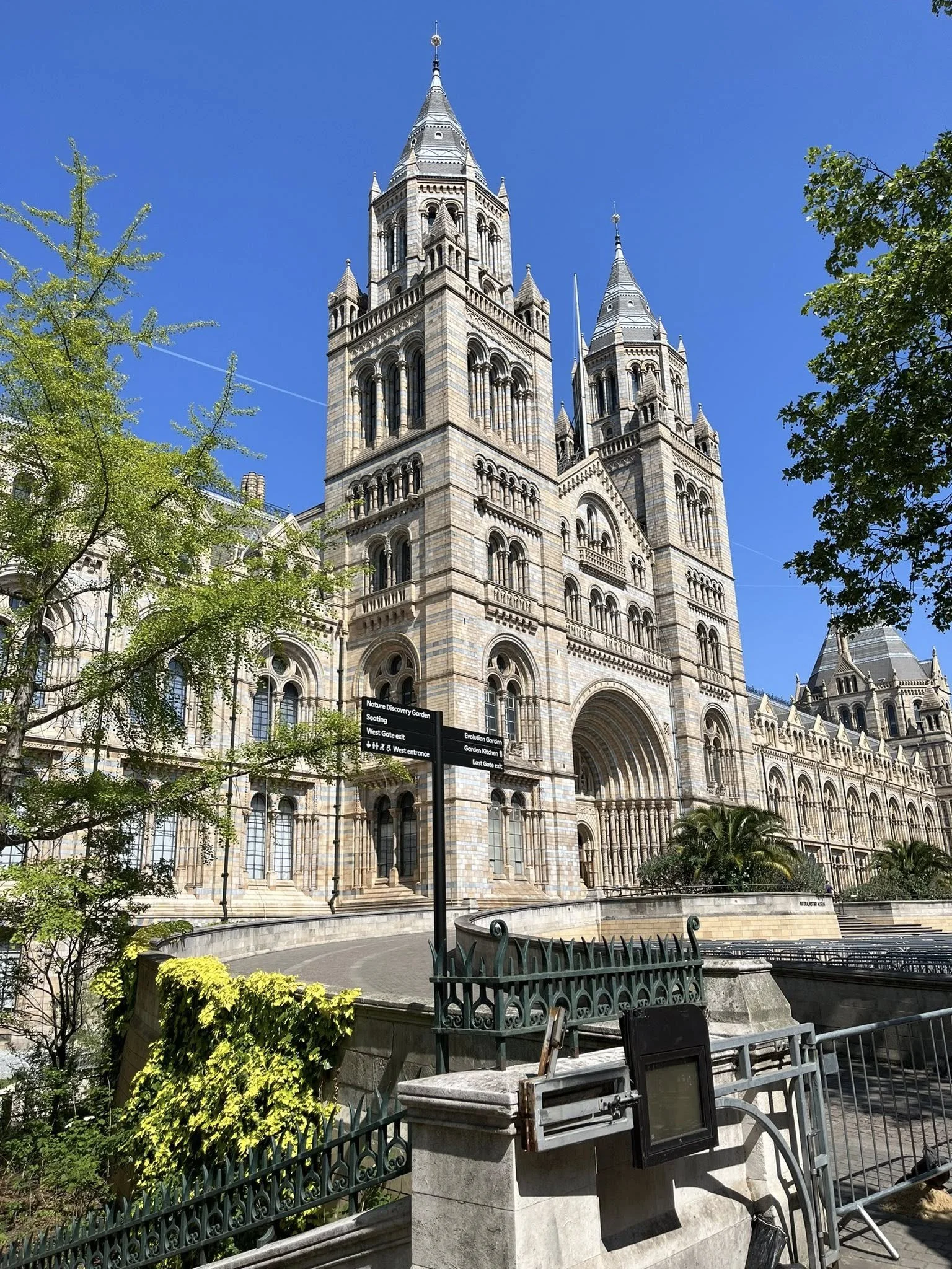 A photograph of the exterior of the Natural History Museum in London, England