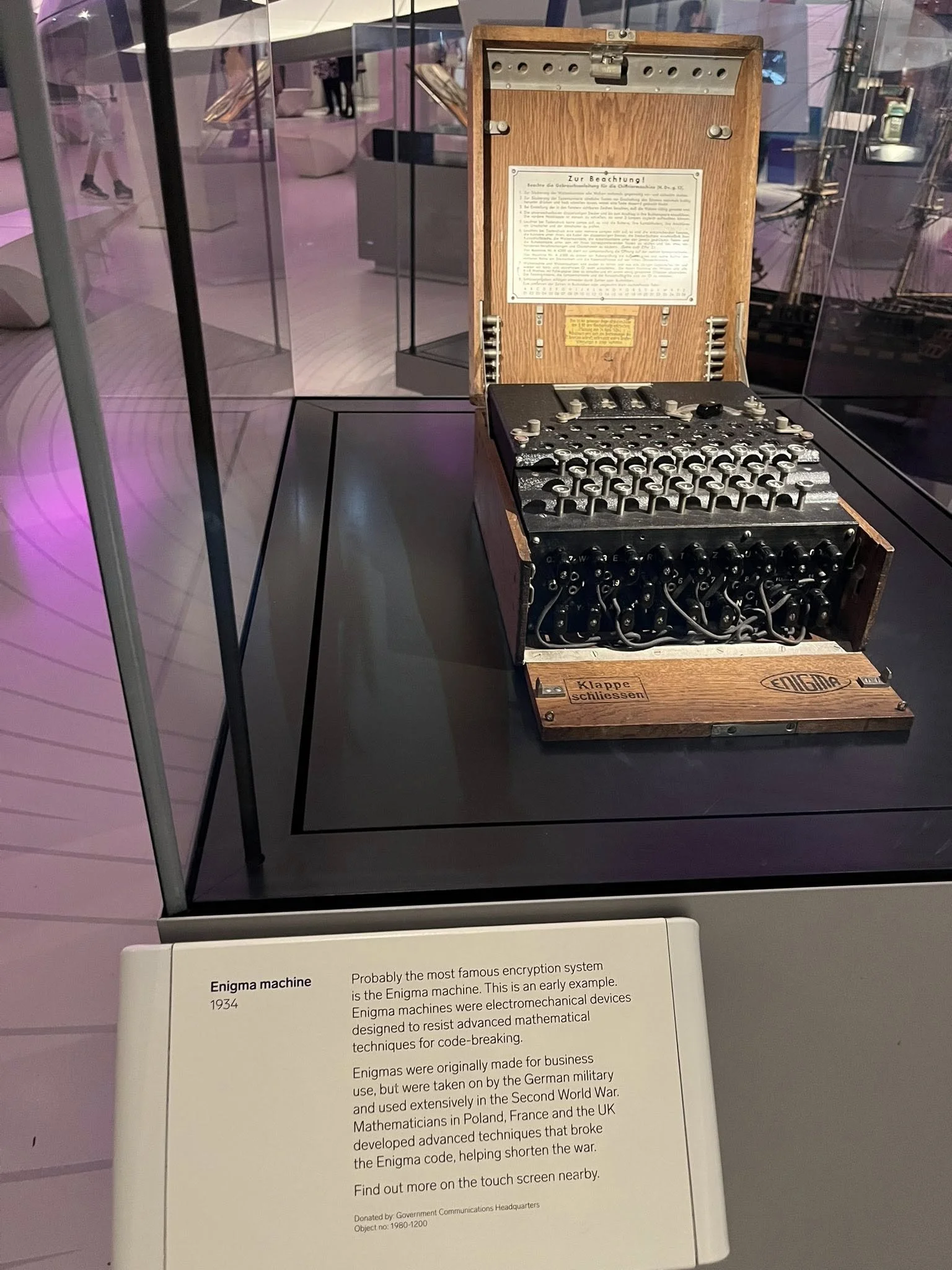 A photograph of an Enigma machine from 1934 at the Science Museum in London