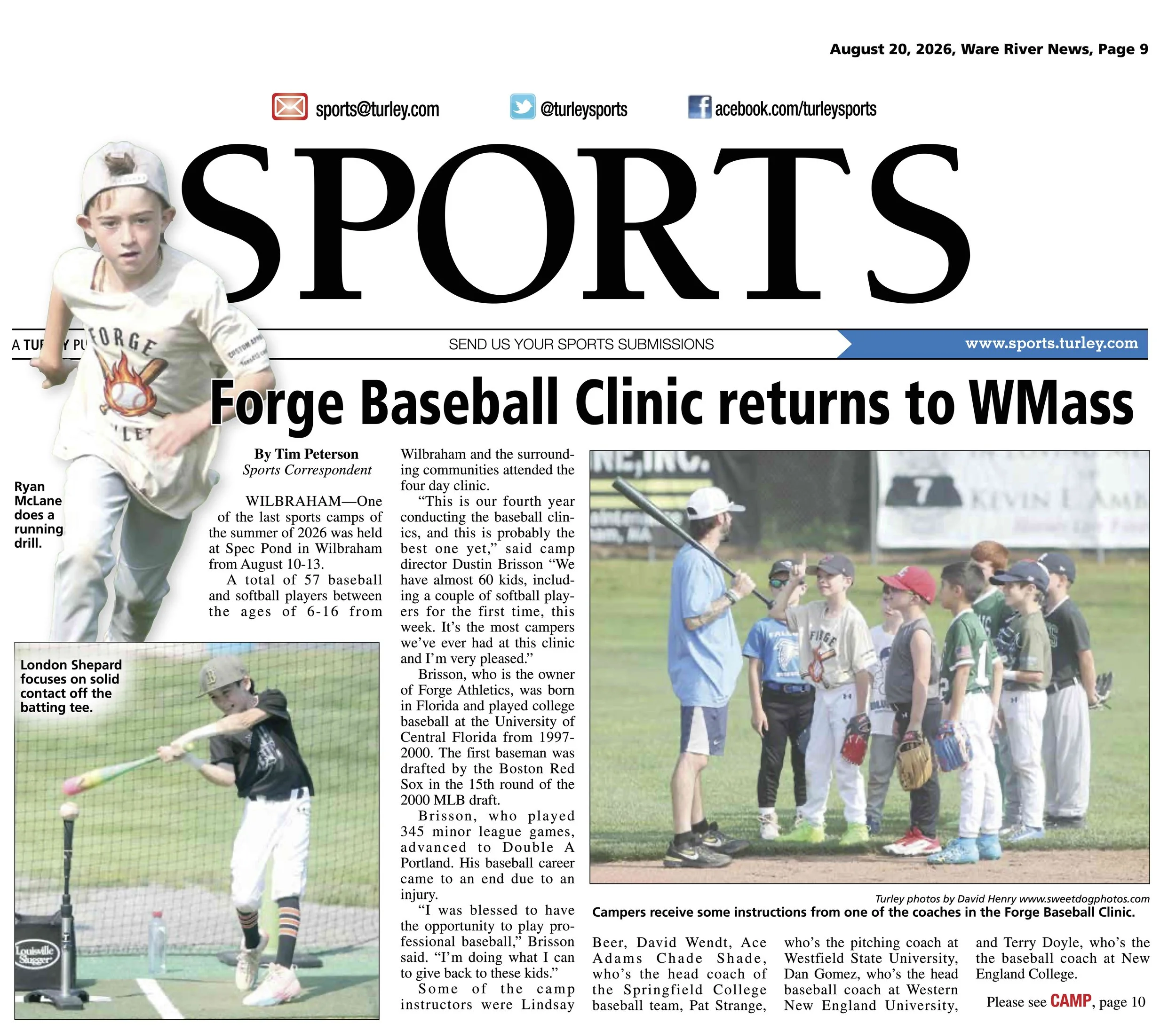 Baseball Clinic Featured in Ware River News