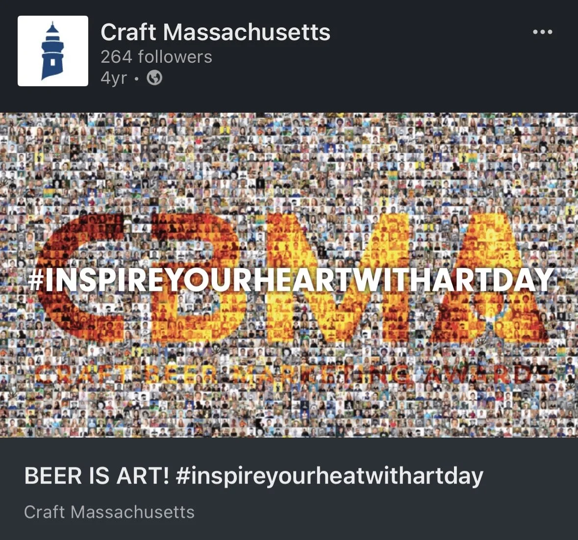 Collage of numerous small photos forming the word 'CRAFT' with overlaid hashtag #INSPIREYOURHEARTWITHARTDAY in the center.