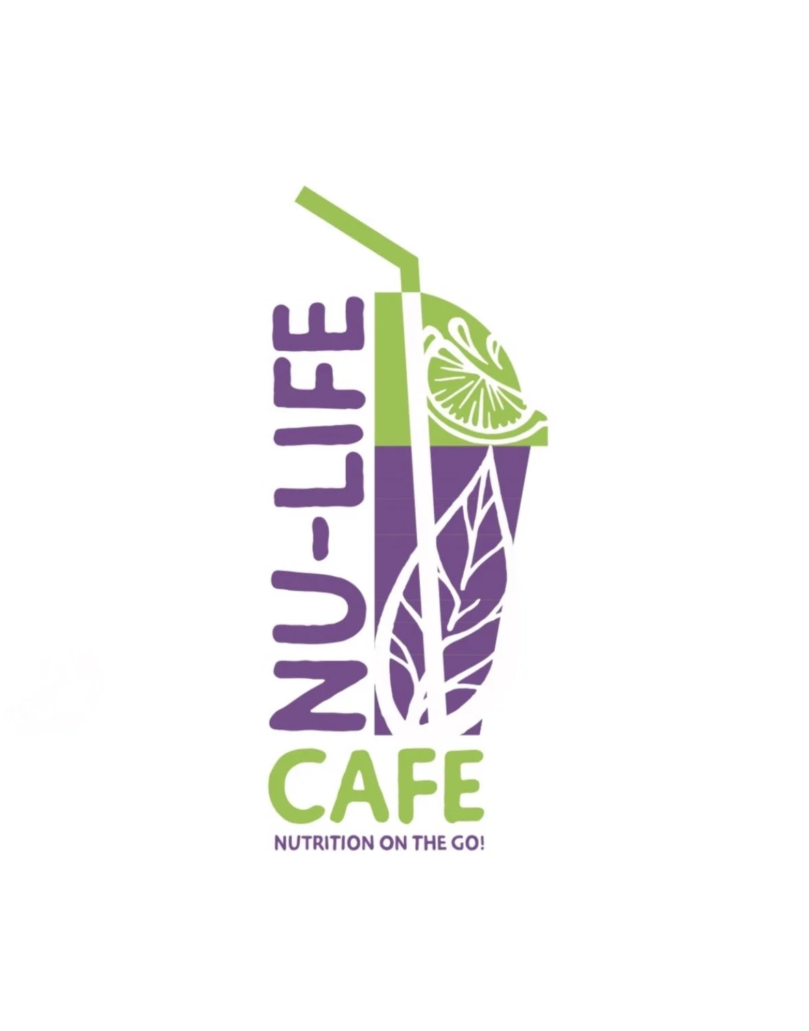 Logo for Nurtile Cafe featuring a purple and green juice box with a lemon slice and leaves, with the text "Nurtile Cafe" and the tagline "Nutrition on the go!"