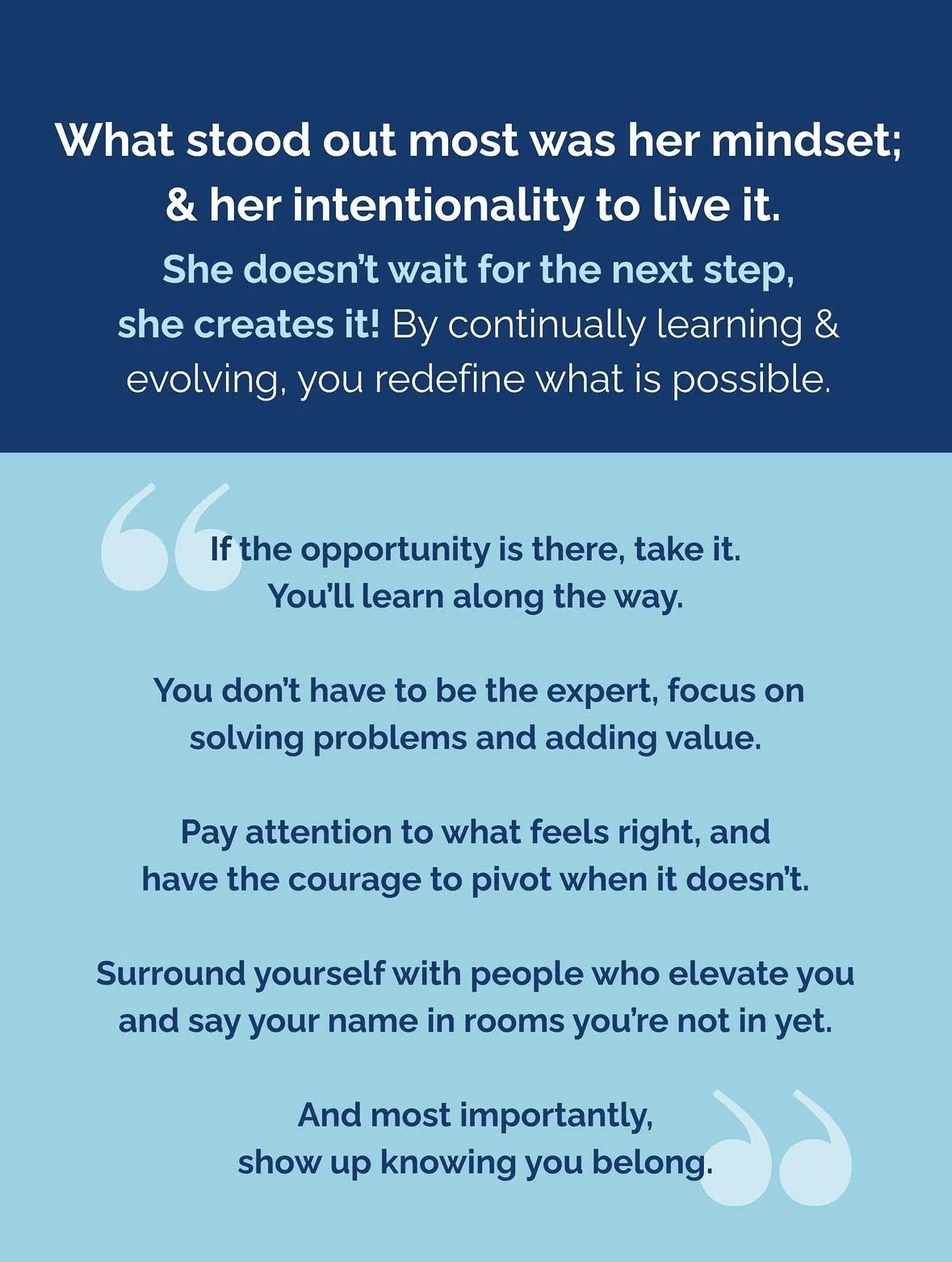 Inspirational quote about mindset and taking opportunities, explaining the importance of learning, problem-solving, and surrounding oneself with supportive people.