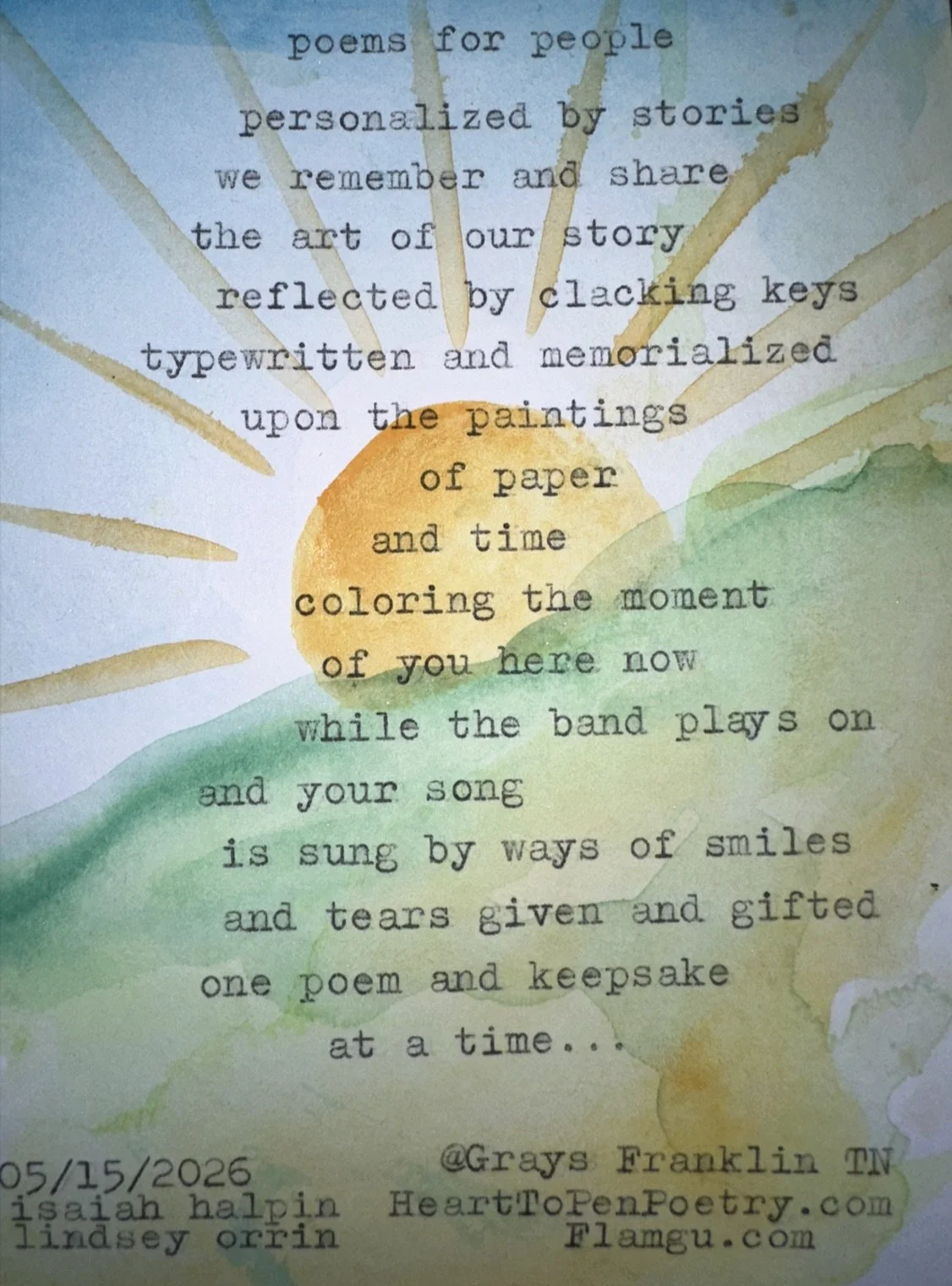 A poetic quote decorated with watercolor illustrations of a sunrise or sunset, with green and orange hues, and faint text with some parts obscured.