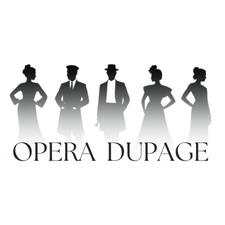 Silhouettes of five people in vintage clothing with the text 'Opera DuPage' below.